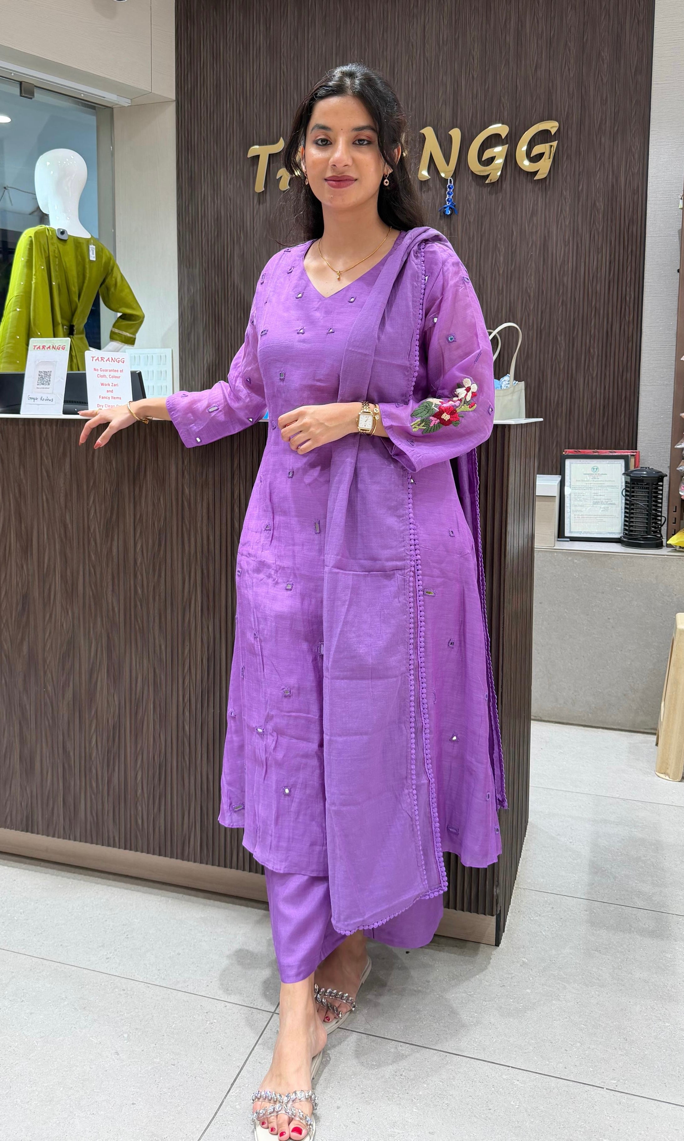 Purple Muslin Chikankari kurta set