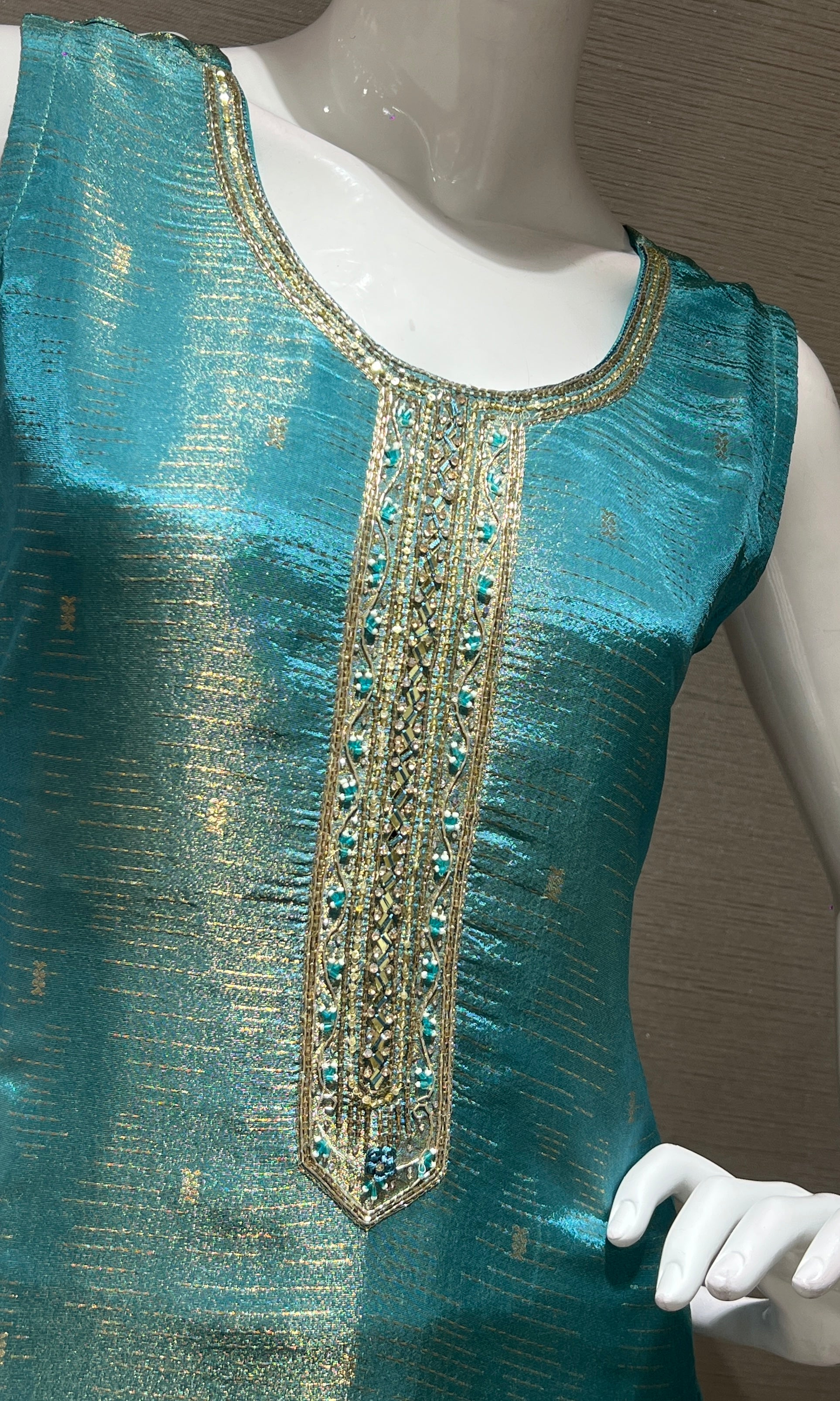 Teal green and gold kurta set