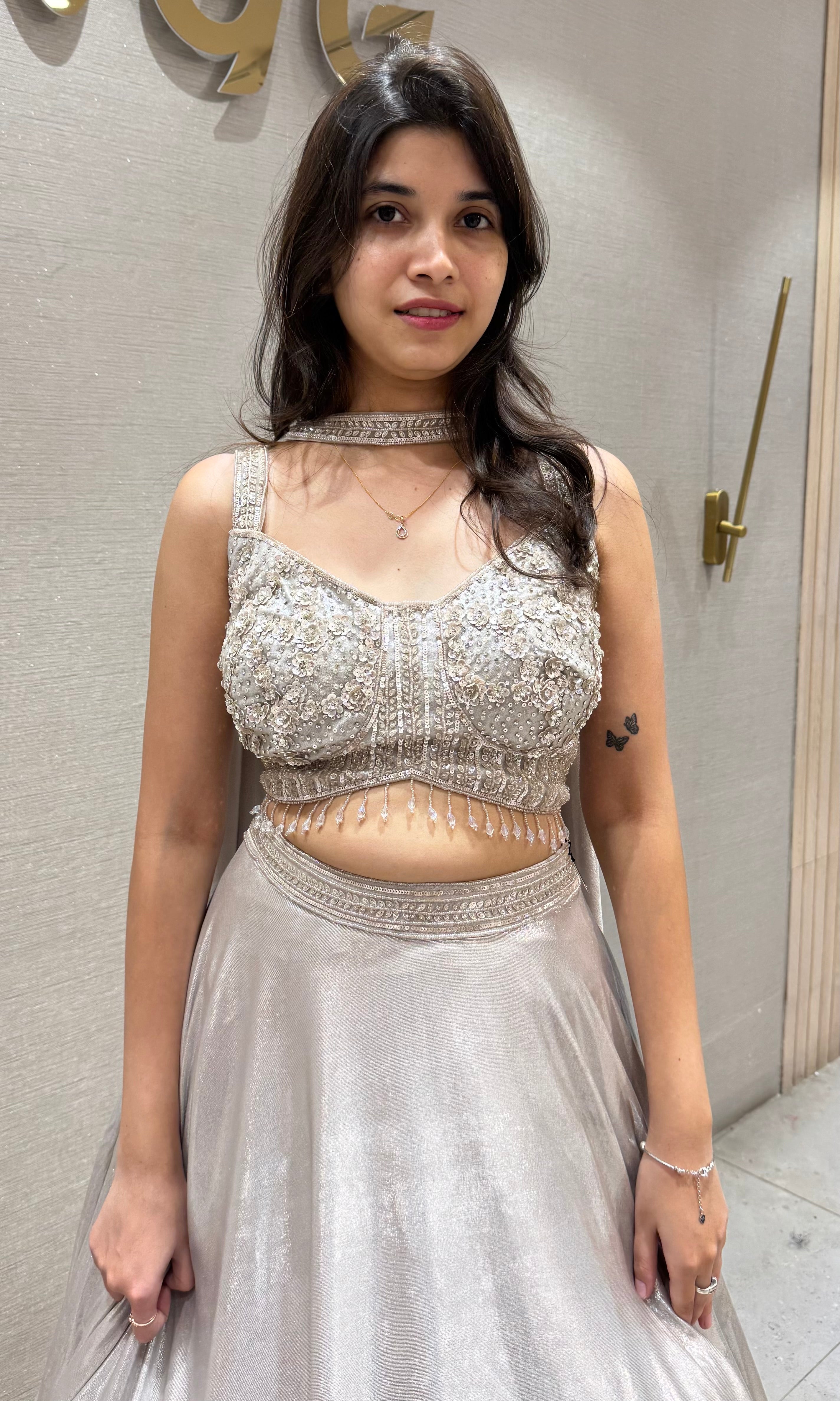 Metallic Silver Organza Lehenga Set