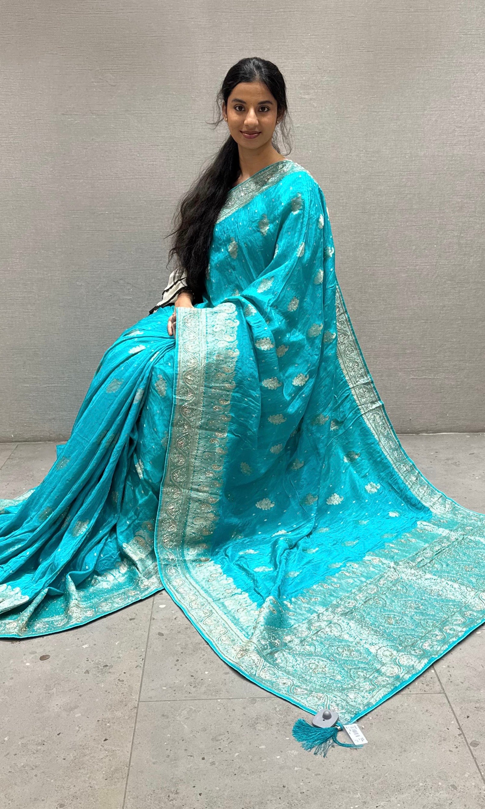 Firozi sea blue Banarasi saree