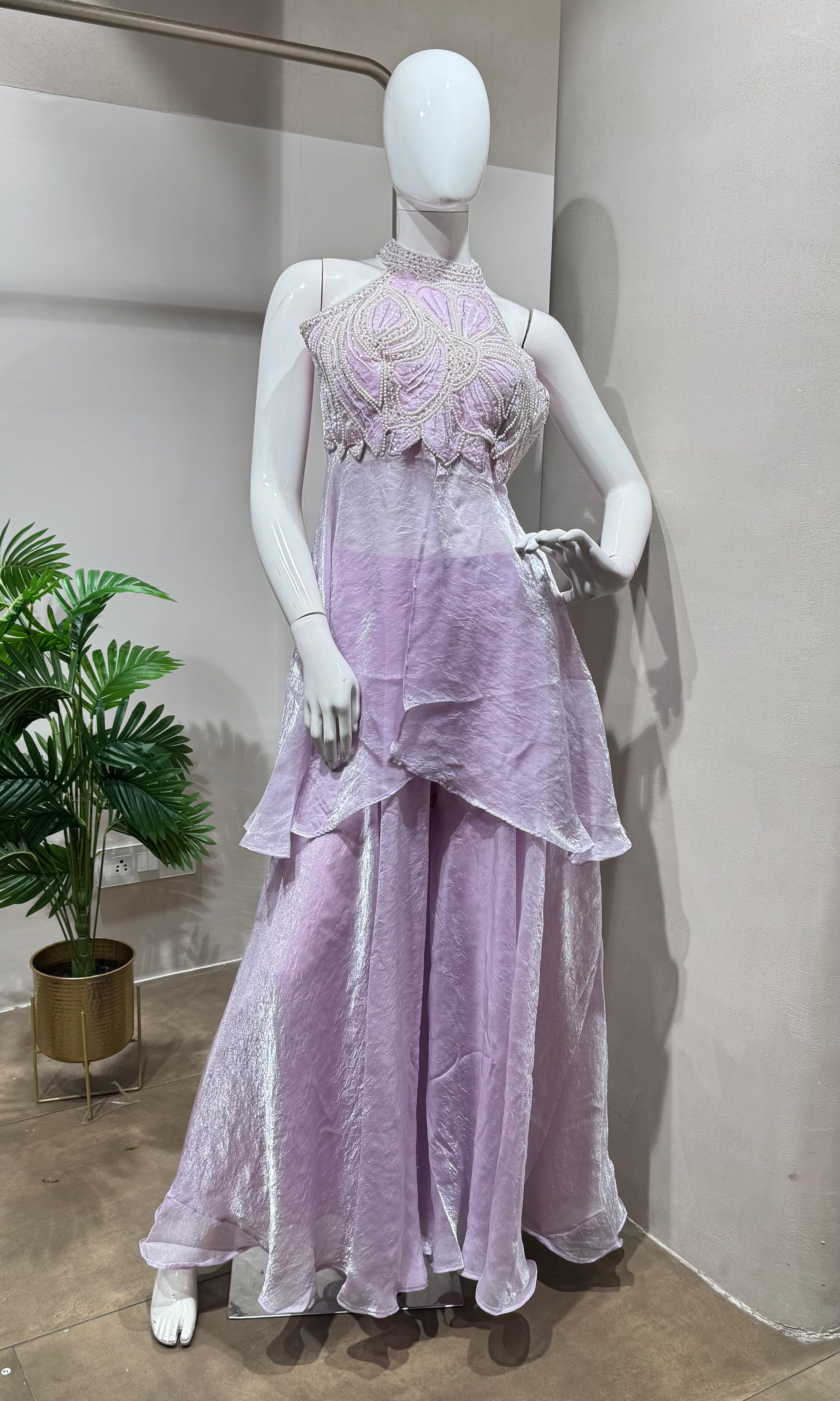 Lavender Hand-Embroidered PALAZZO Suit with Dupatta
