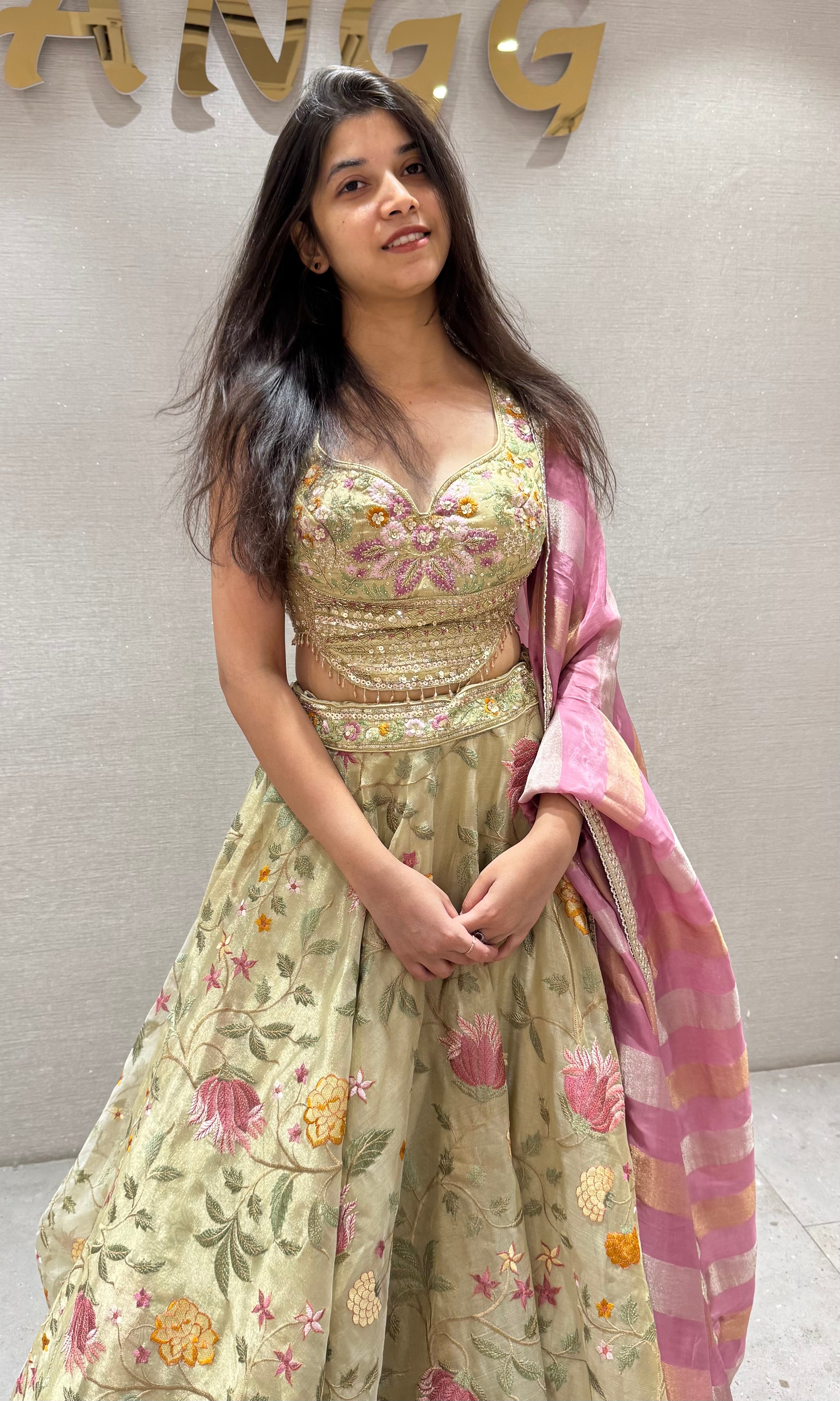 Light green FLORAL ETHNIC LEHENGA SET