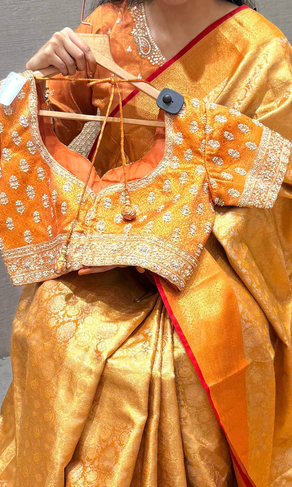 Orange saree with ready blouse