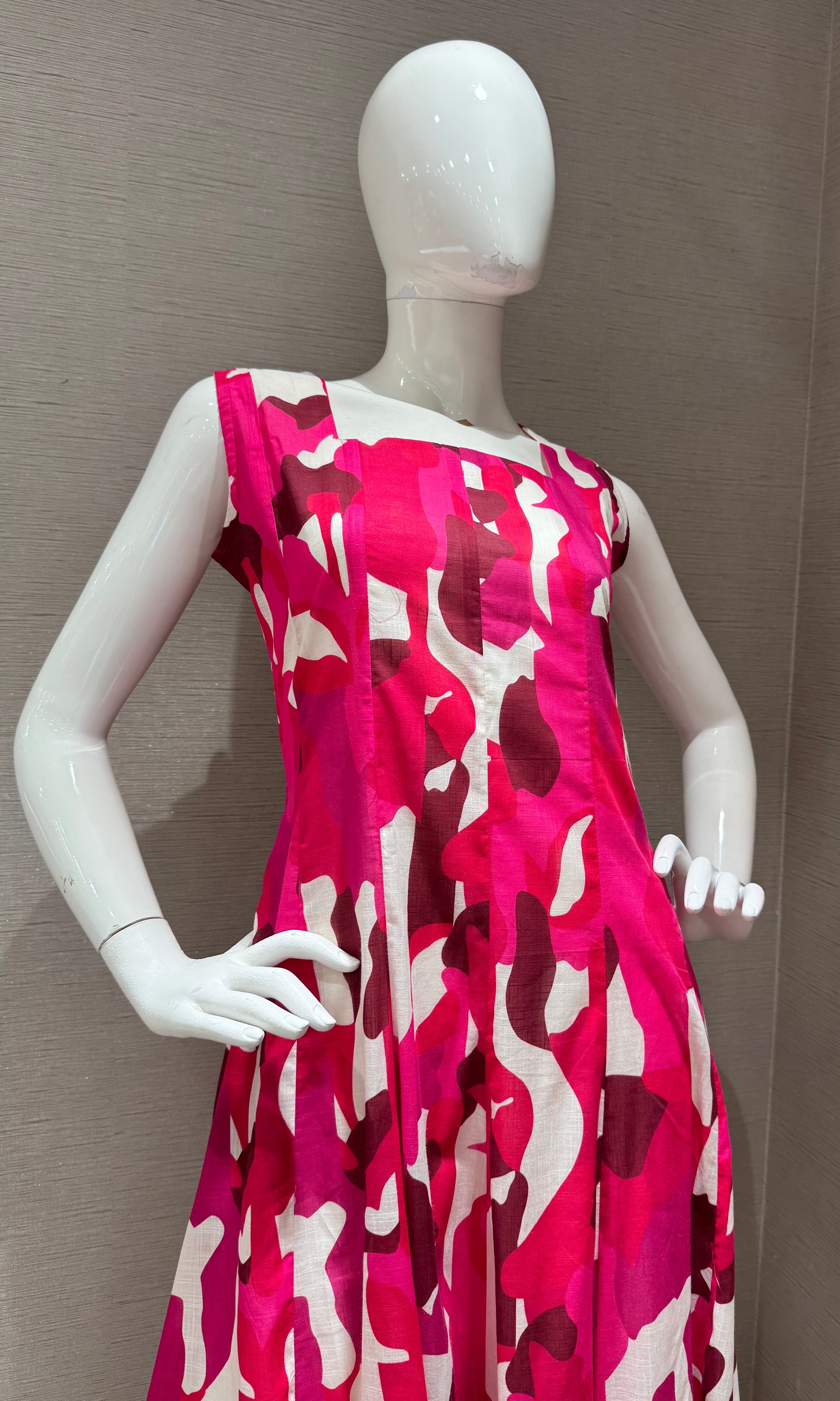 Pink with Abstract Print Anarkali Frock