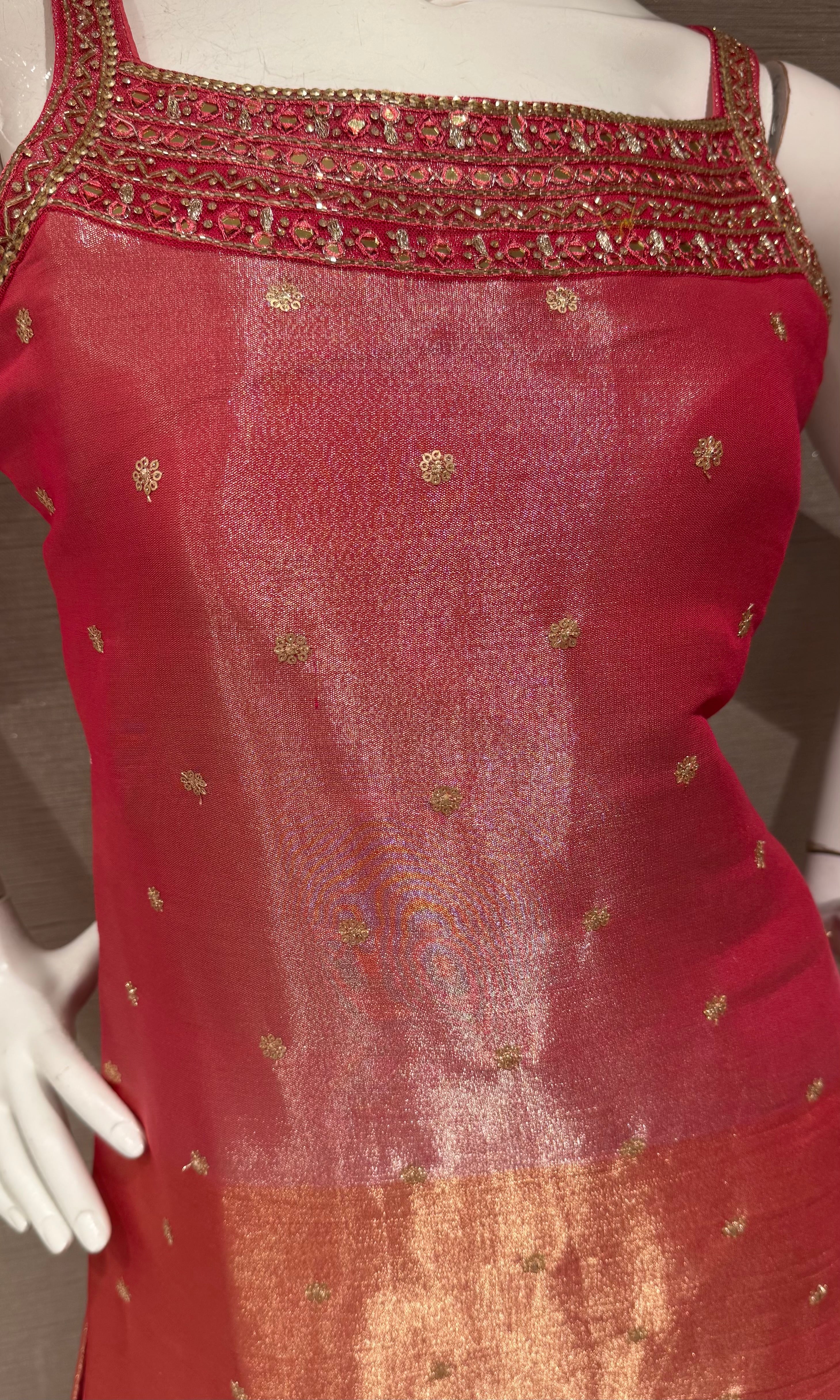 Pink and Gold Zari Sharara set with Sheer Dupatta