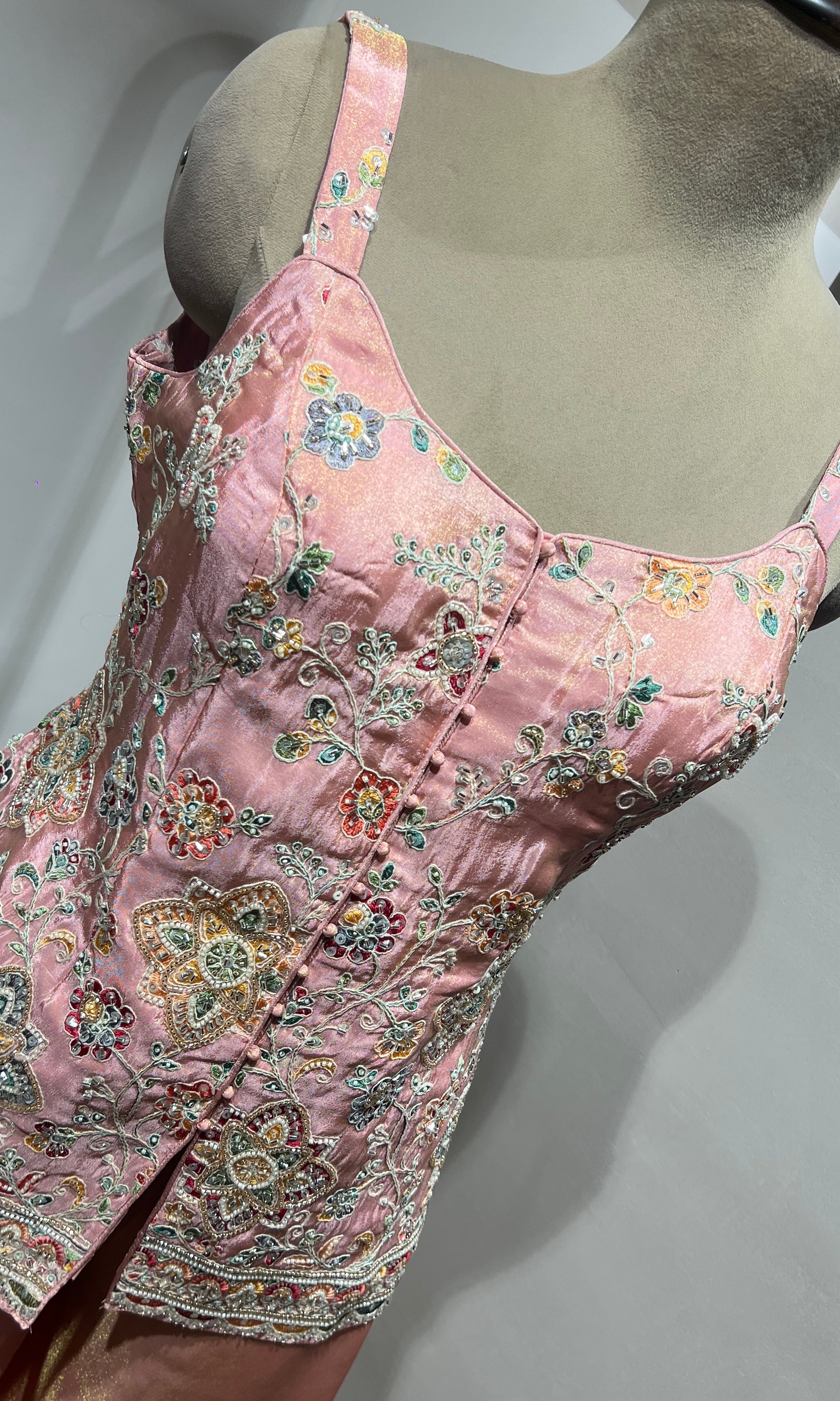 Peach Shimmer Tissue Peplum Suit