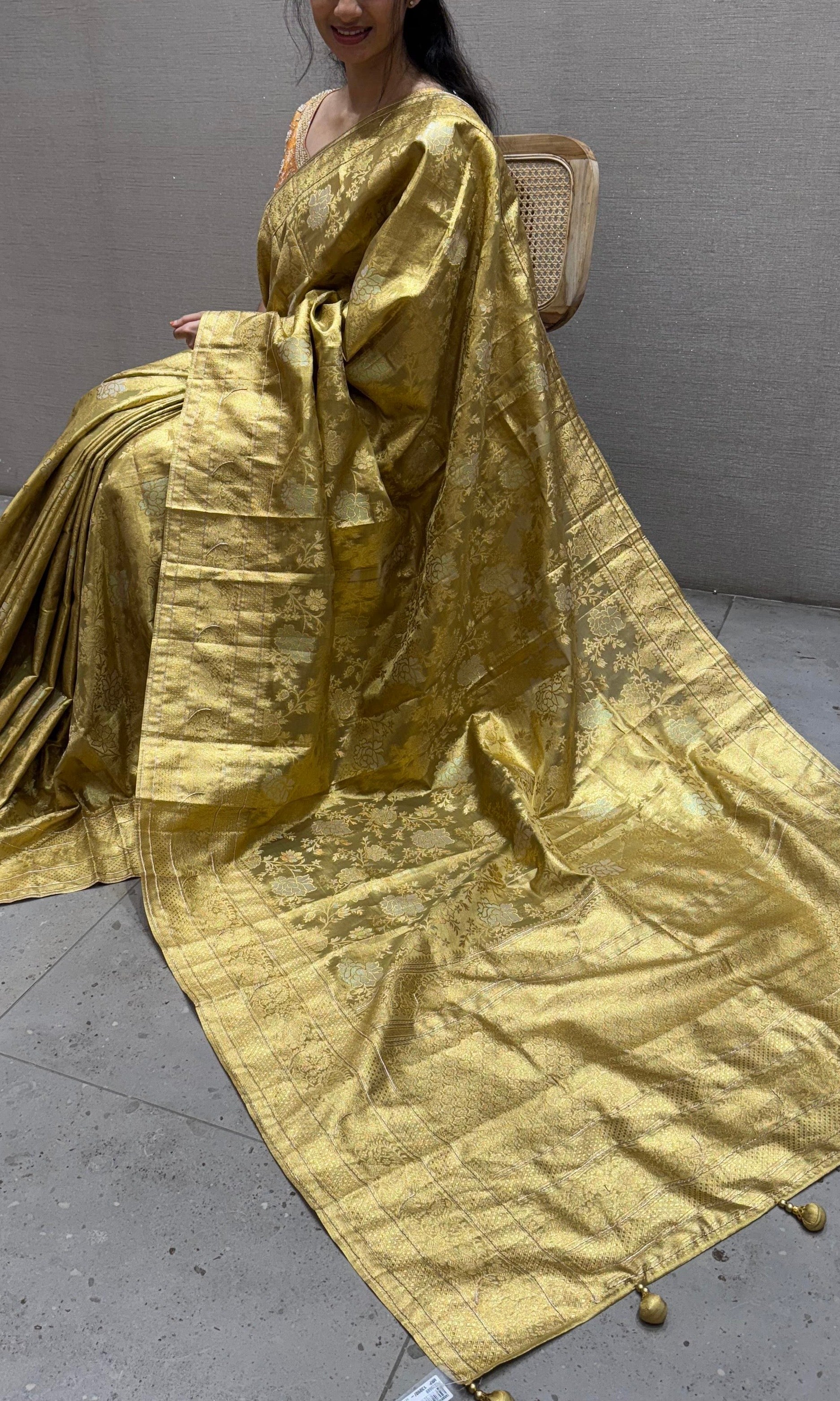 Green saree with ready blouse