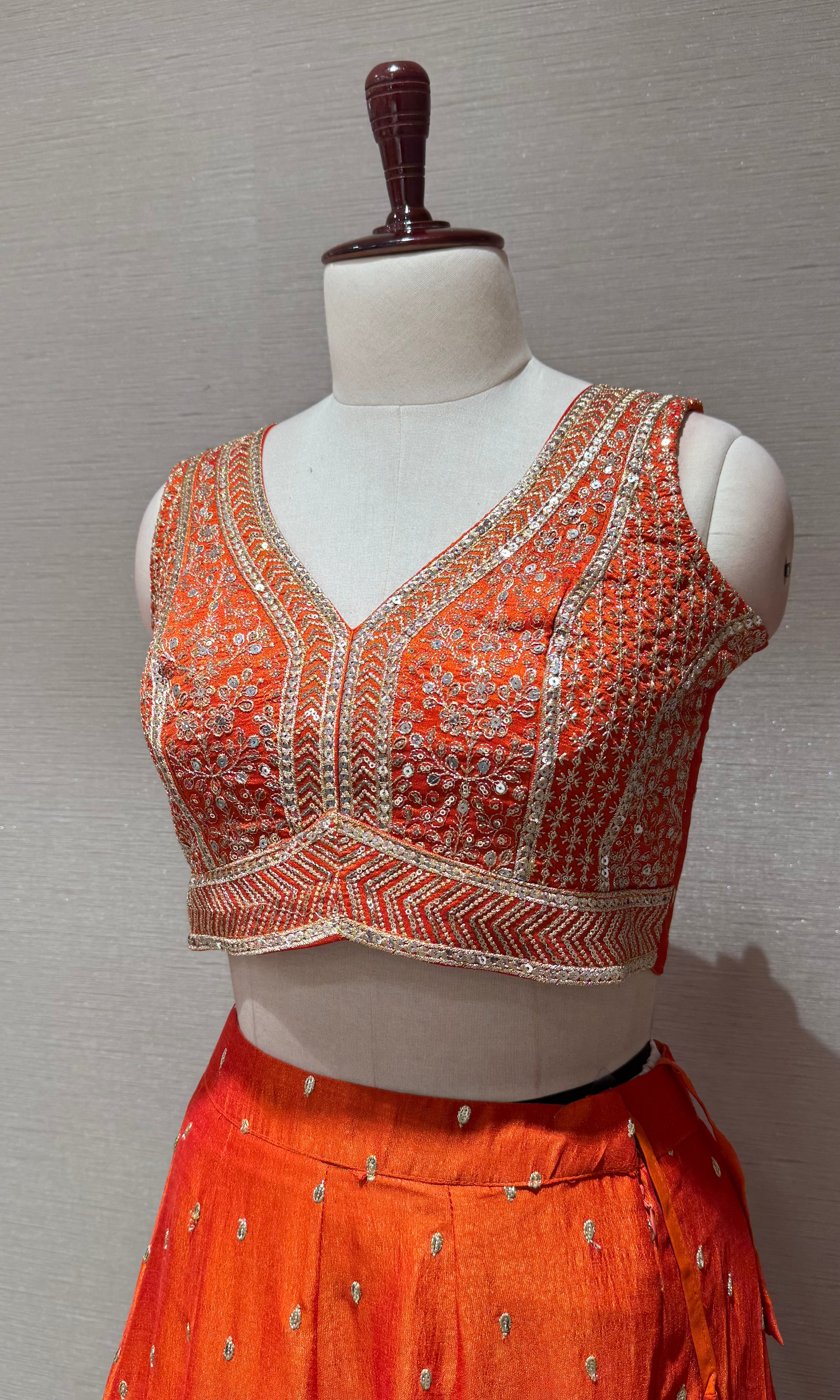 Rust Silk Lehenga set with Gold Border
