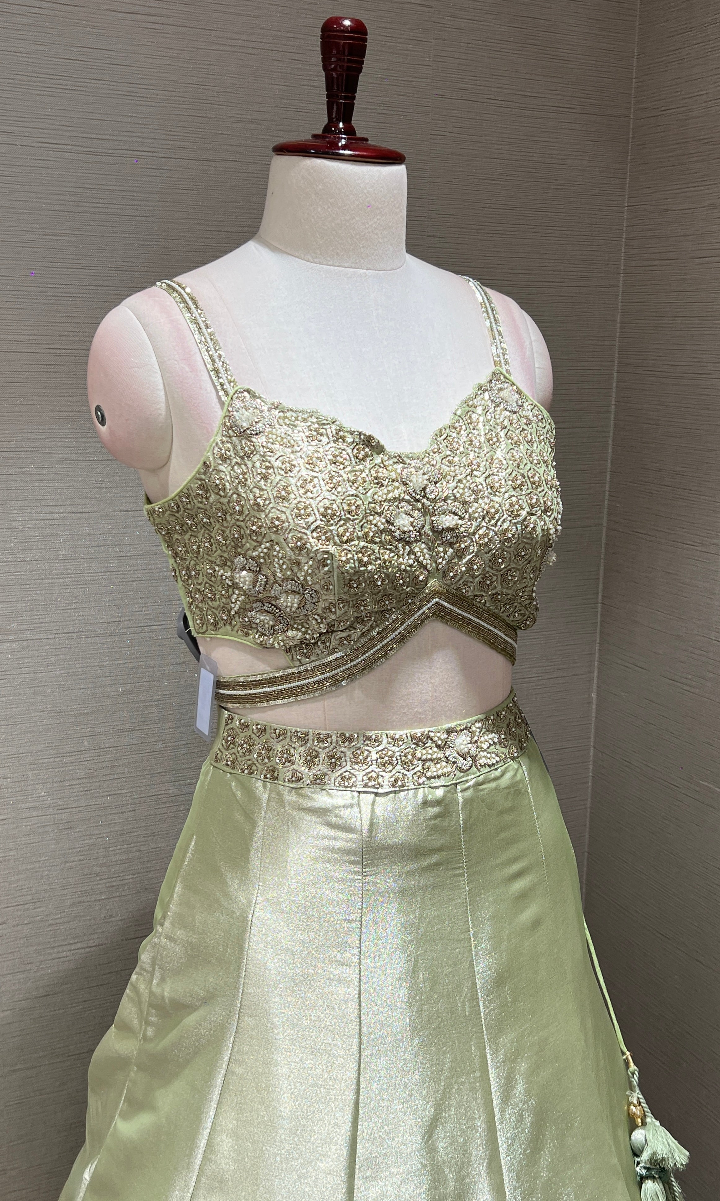 Pista green Lehenga with mobile pocket
