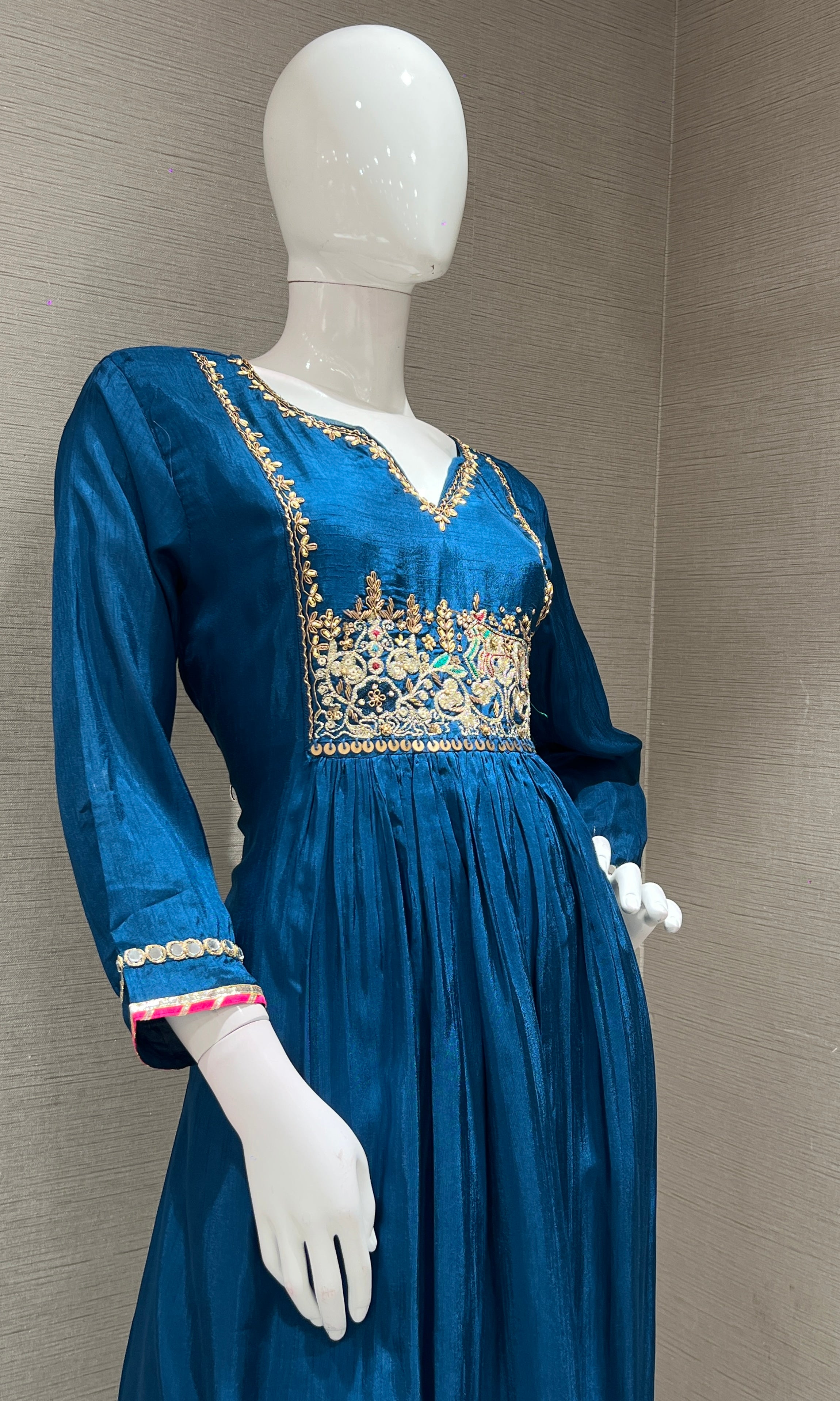 Blue golden embroidered kurta set