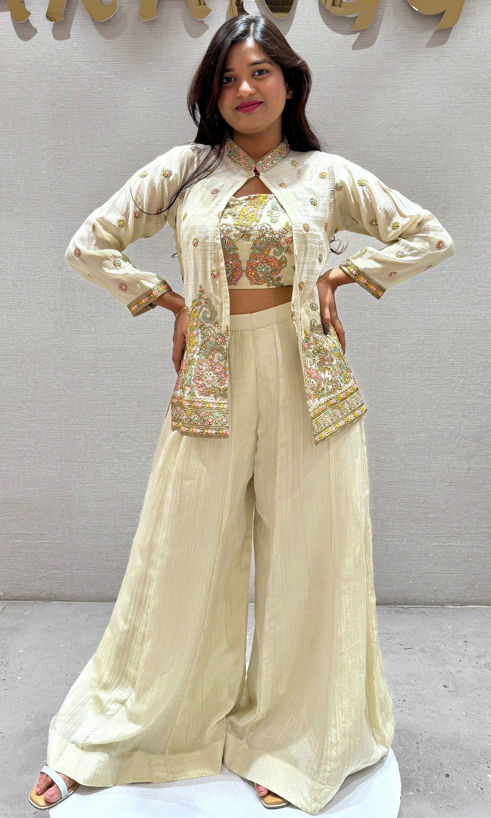 Ivory palazzo with jacket