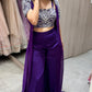 💜Purple 3 piece Indo western long dress, cope, blouse and flared pants💐