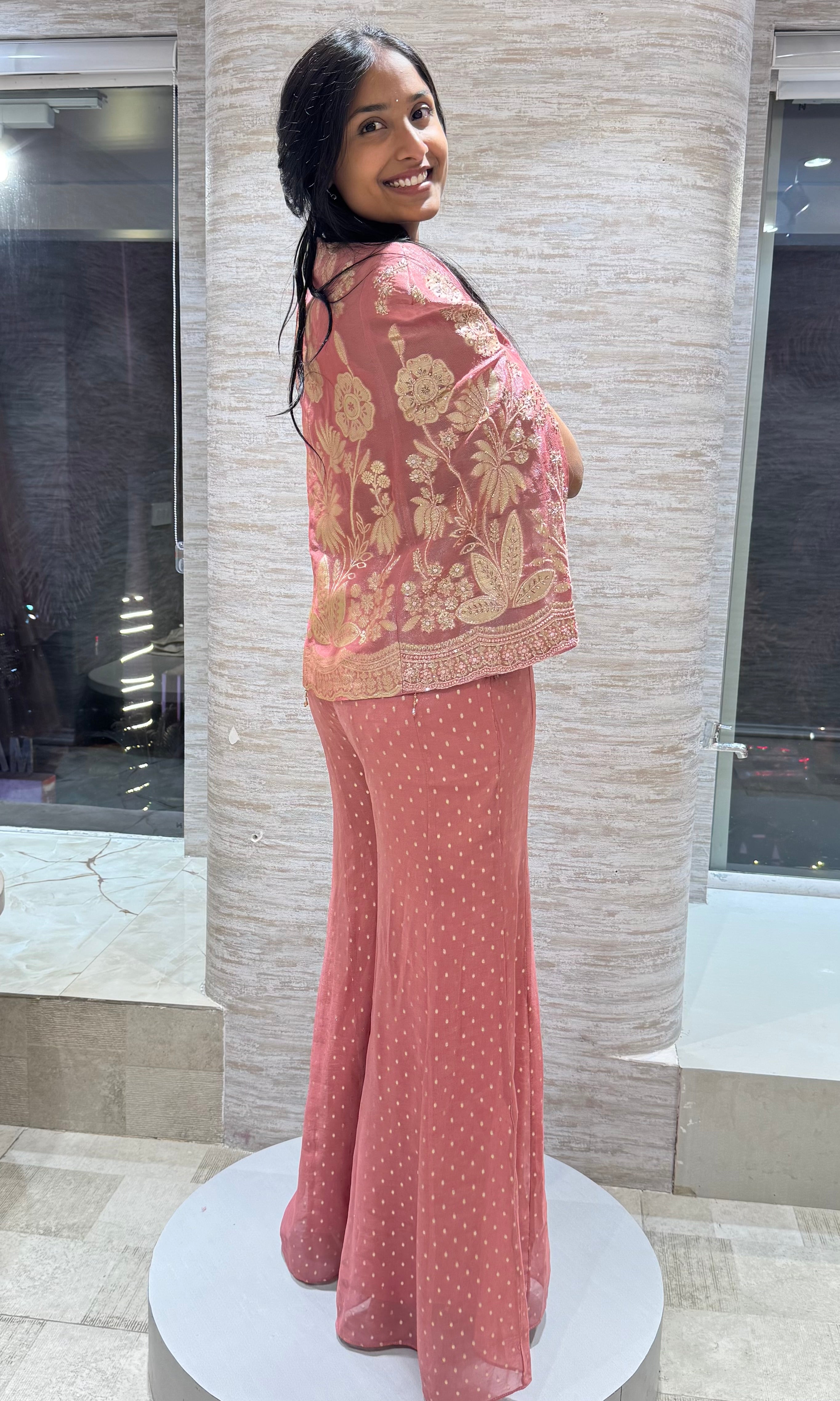 Onion pink embroidered palazzo set