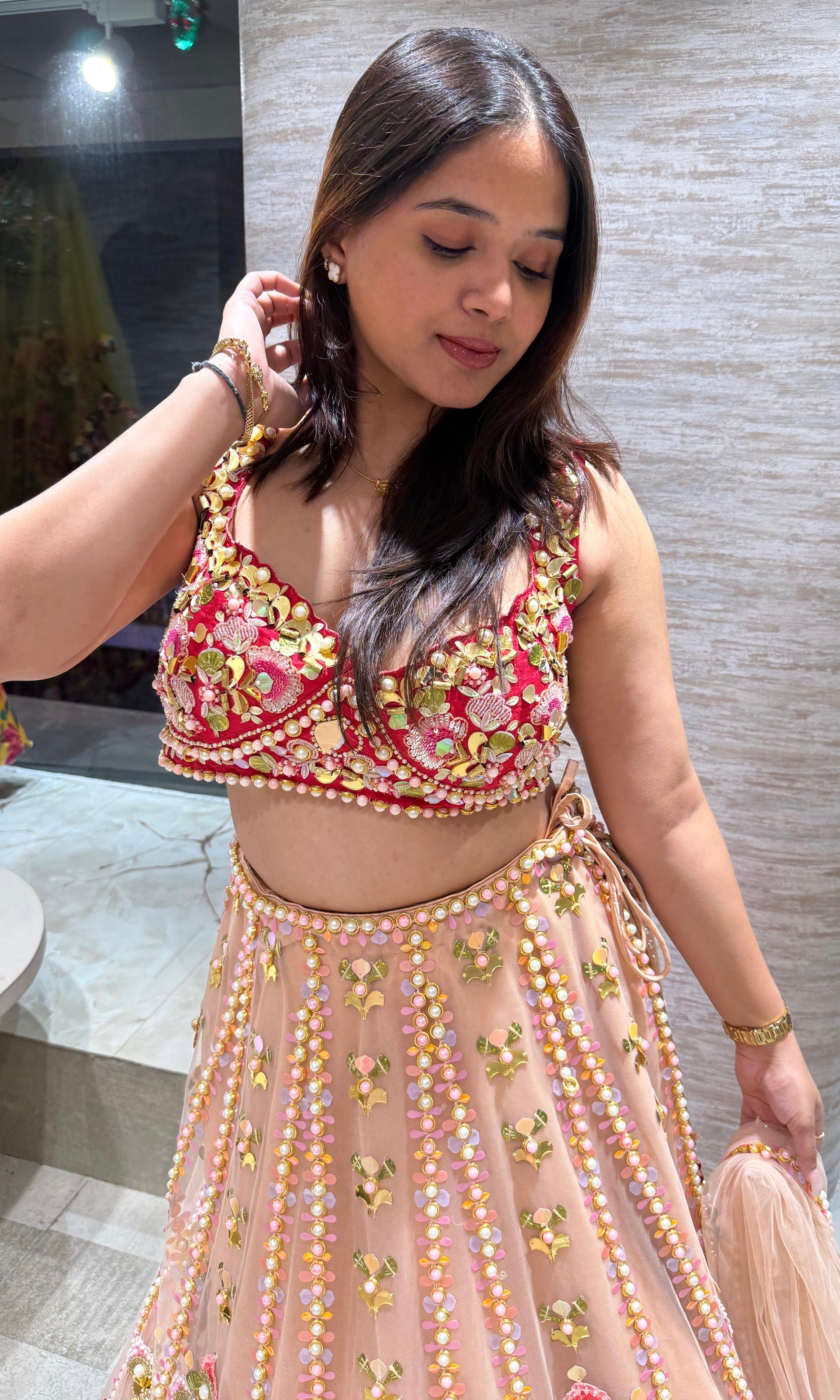 CORAL Blush & Gold Embellished Lehenga