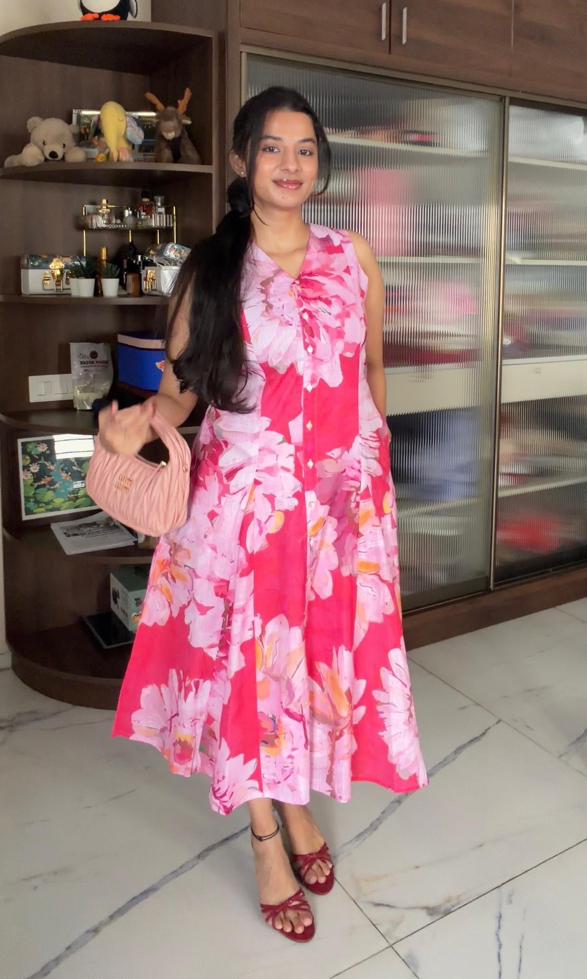 Pink a line floral dress