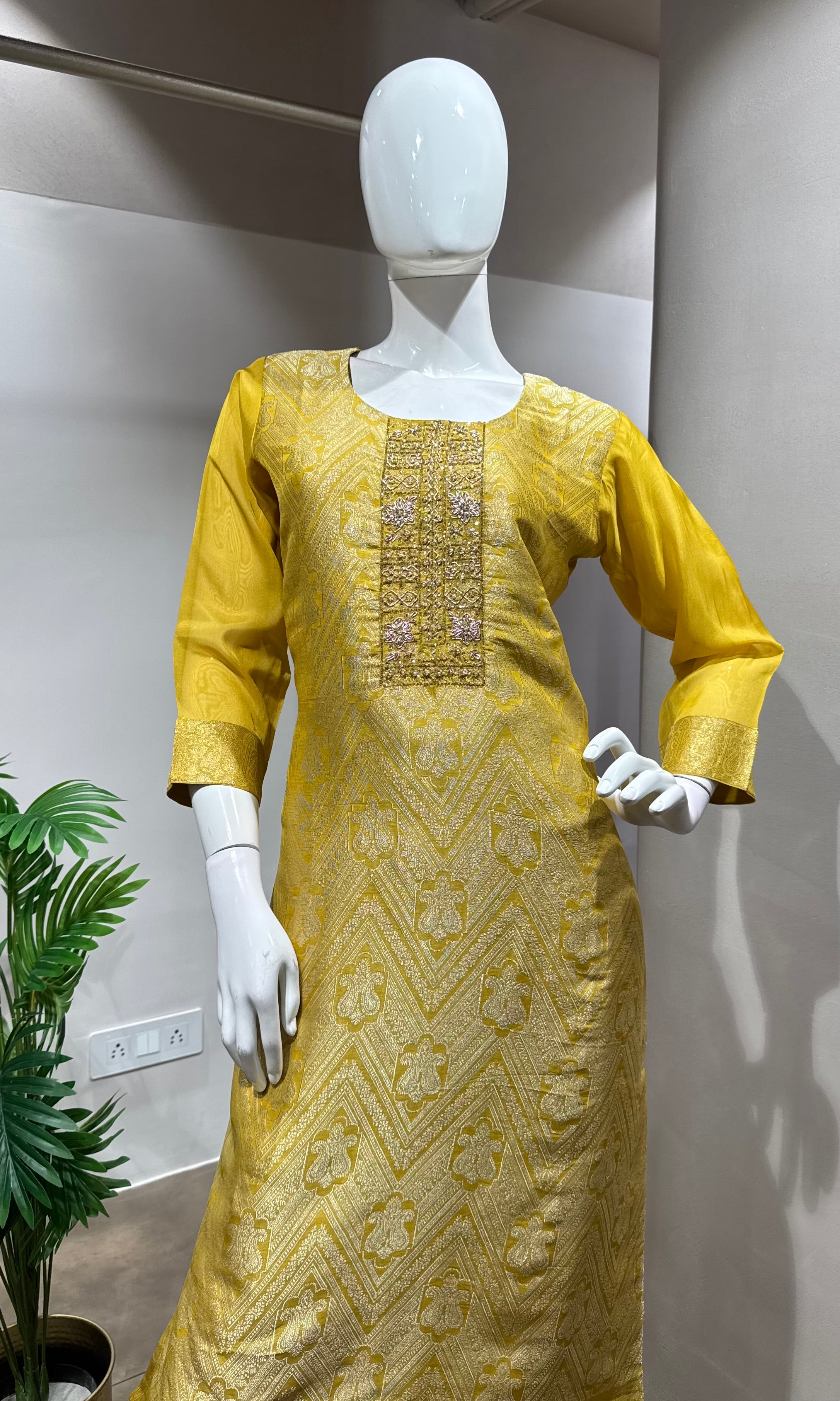 yellow EMBROIDERED kurta set