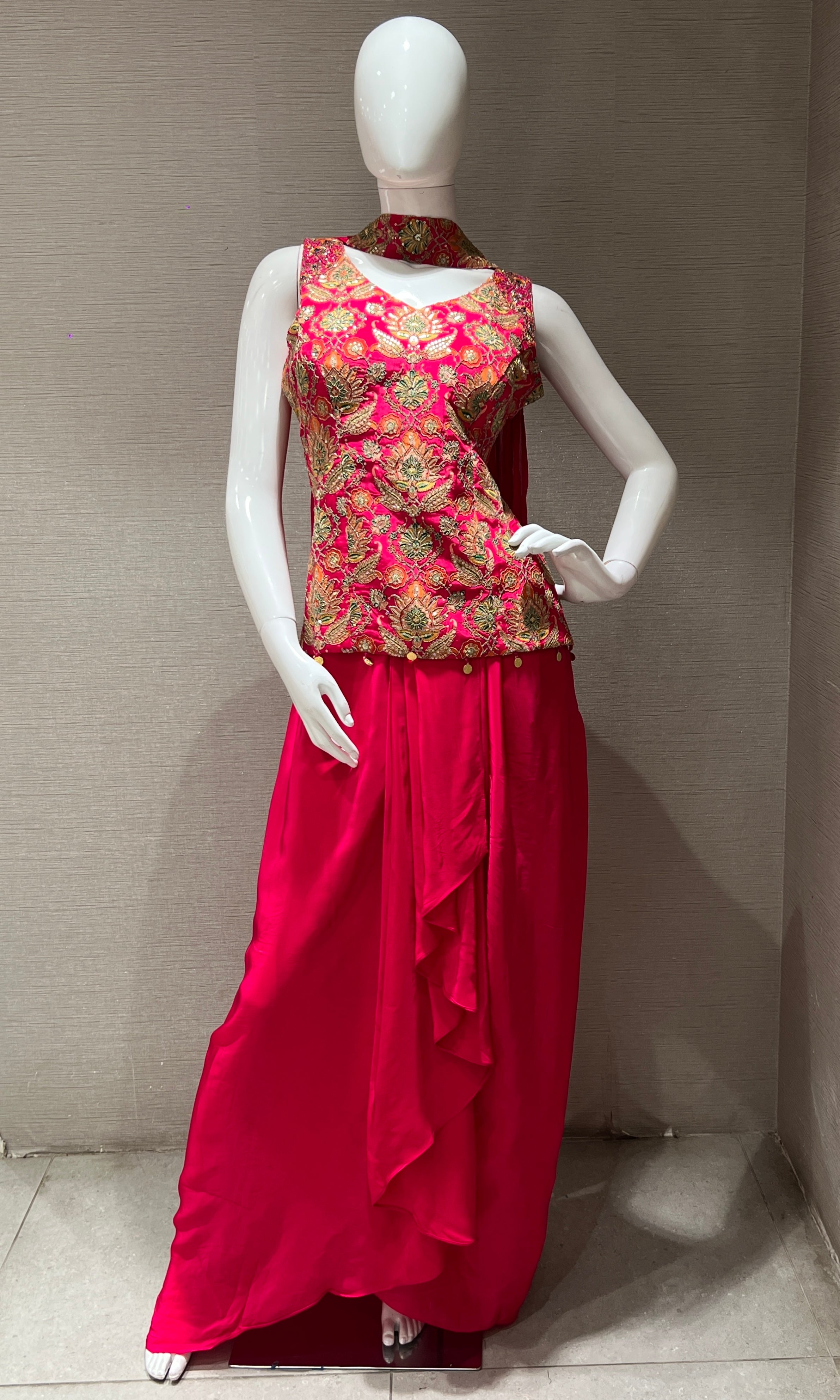 Pink Indo Western Dress with Embroidered Top