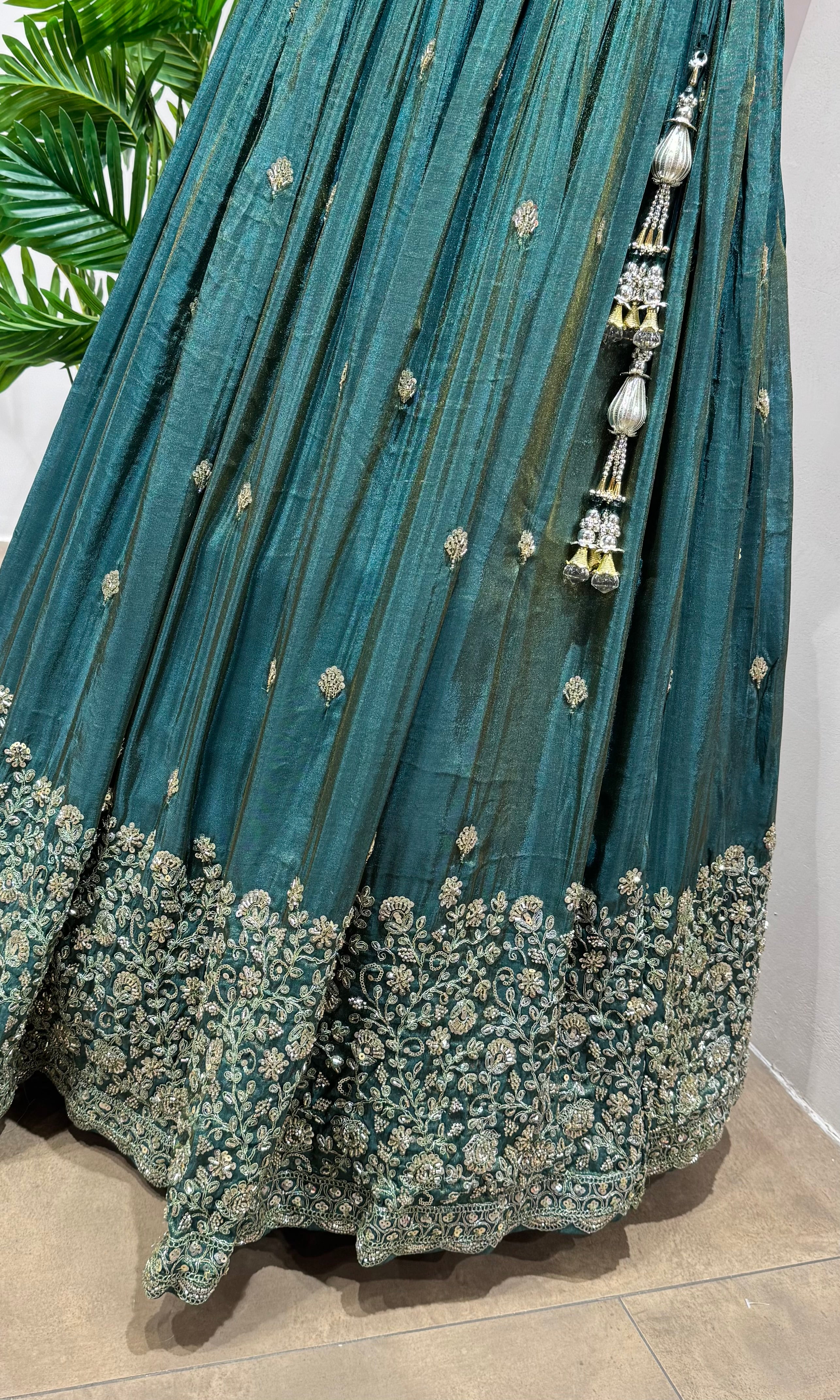 Green EMBROIDERED Lehenga with Embellished Corset Blouse
