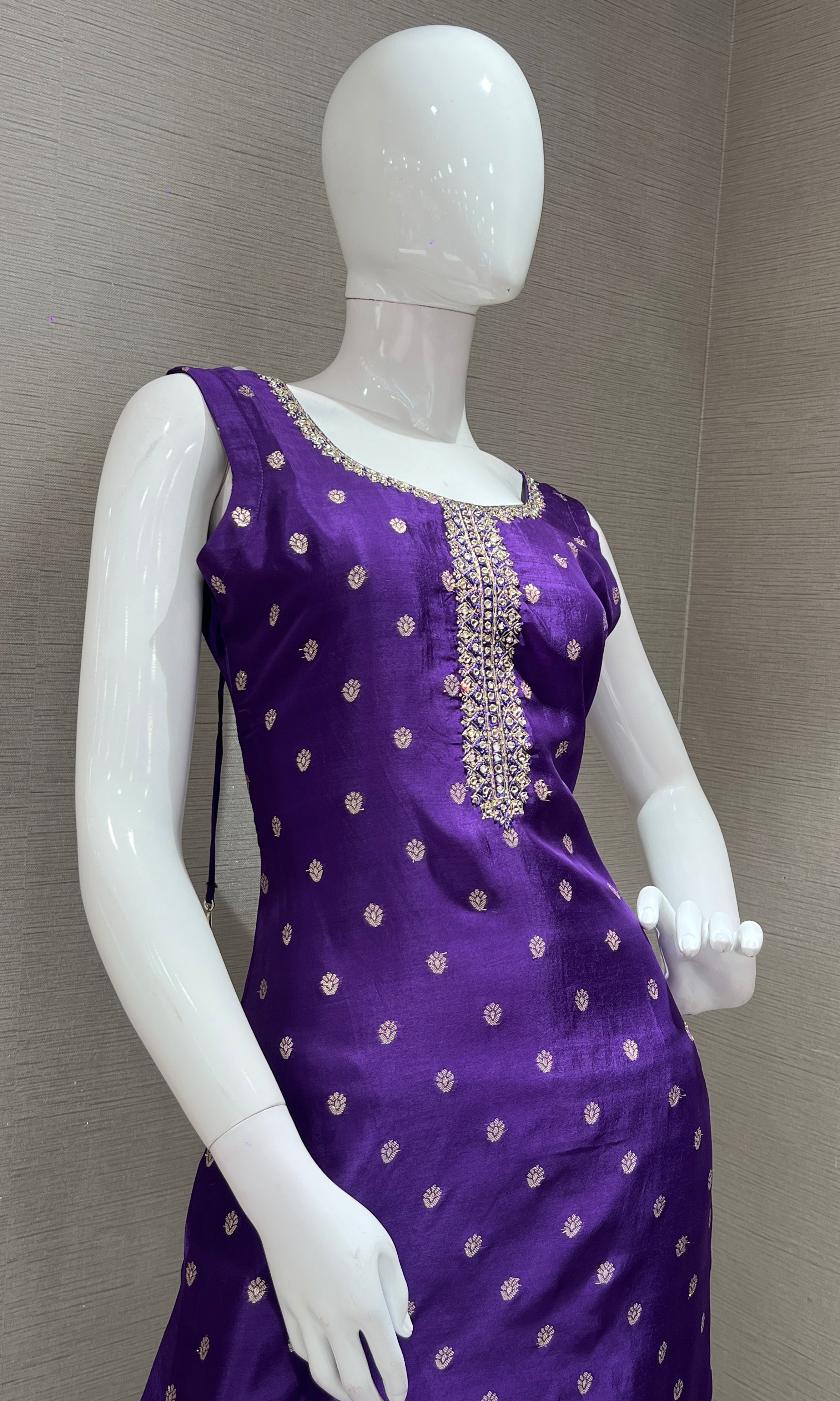 purple embroidered kurta set with dupatta
