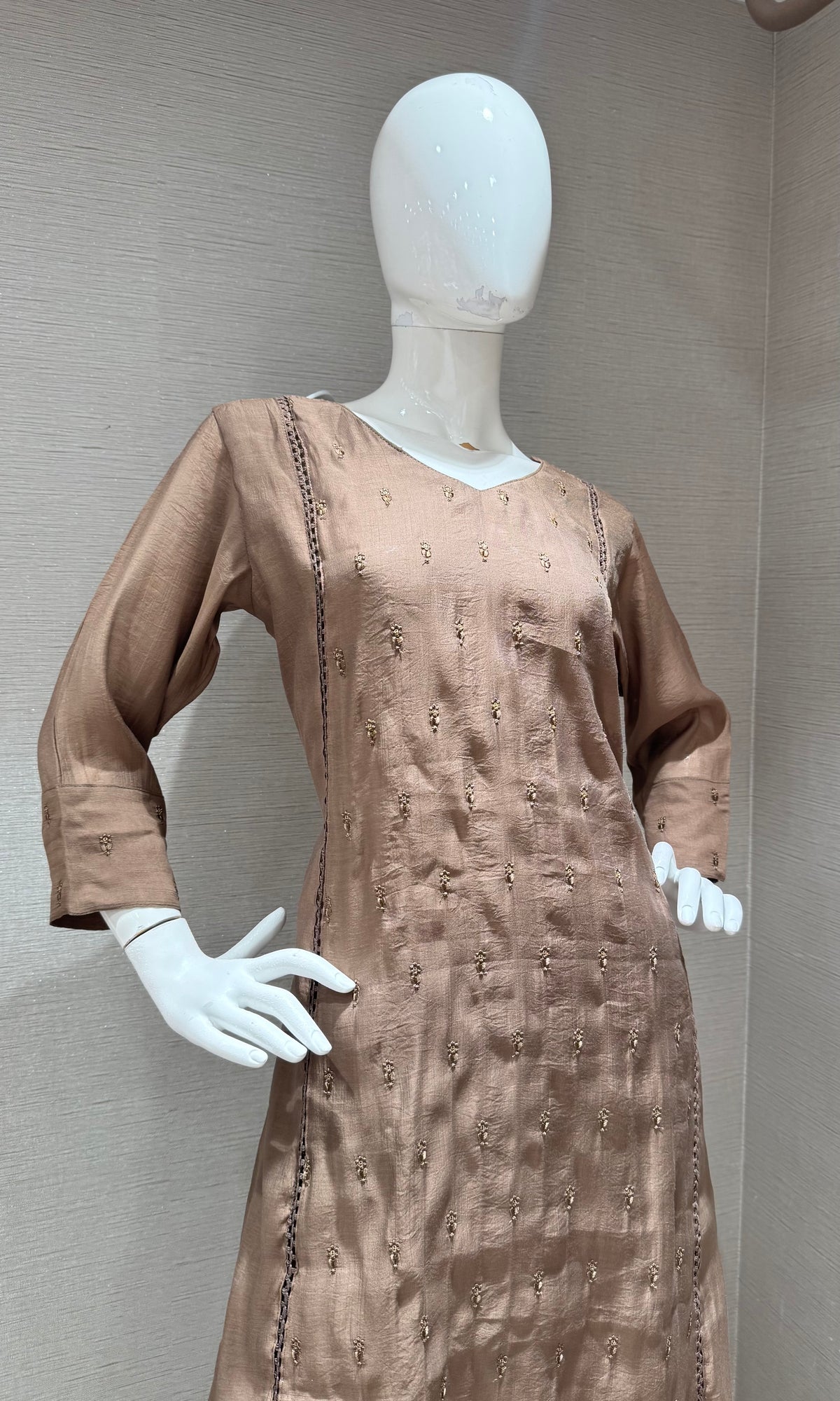 BROWN mul Chanderi Kurta Set with Dupatta