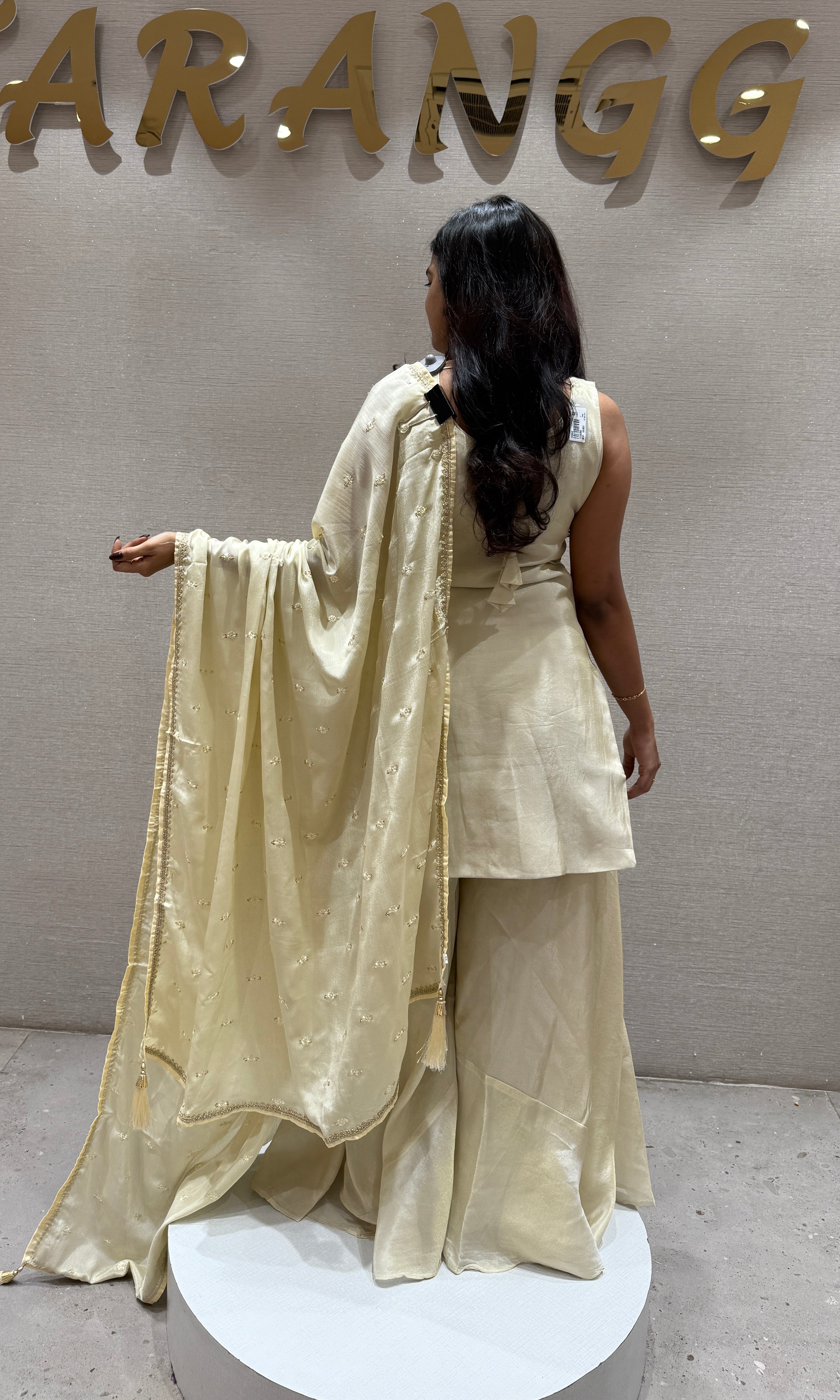 Half White Sharara With Golden Embroidery