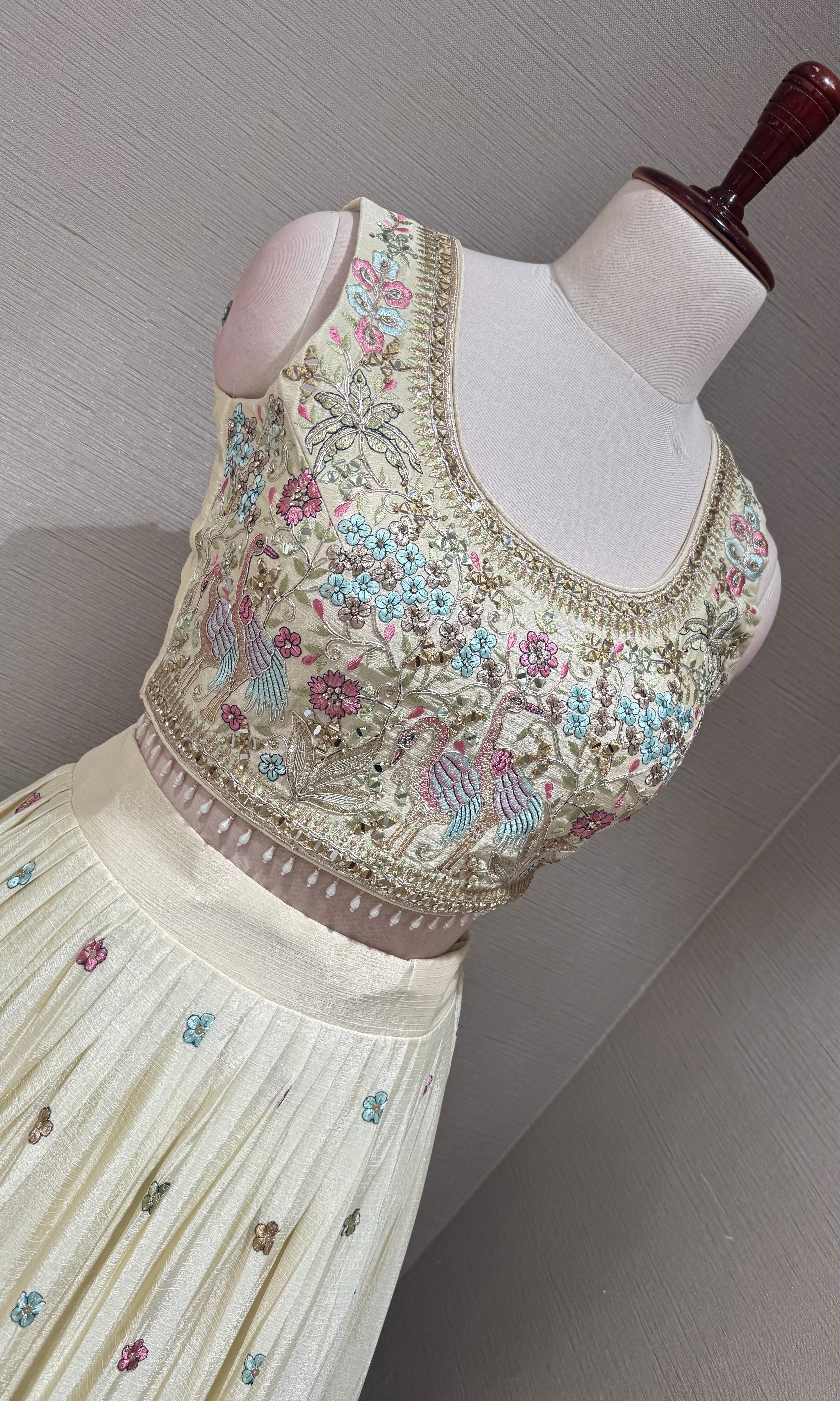 Cream Tissue silk Forest Floral Lehenga set