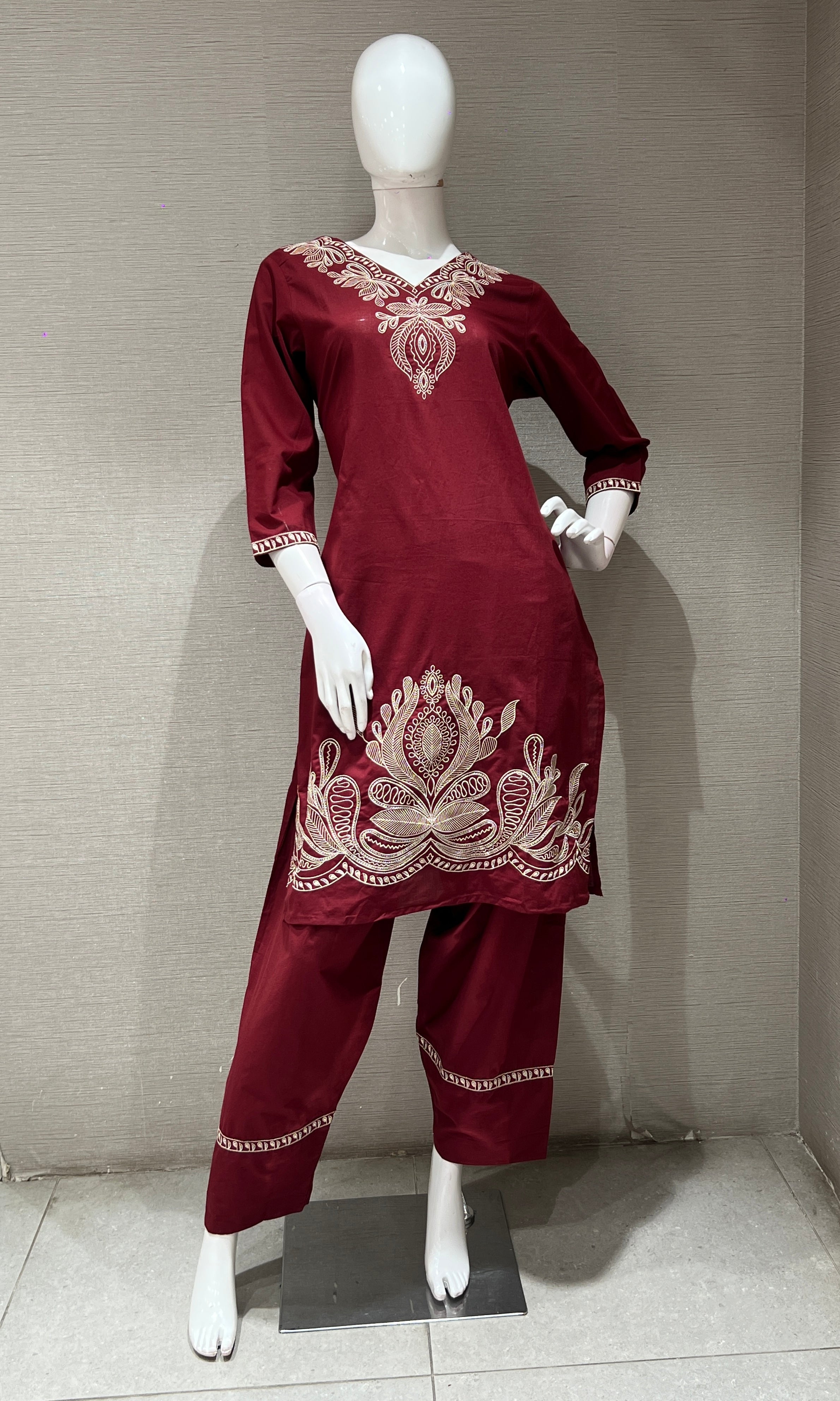 Maroon EMBROIDERED kurta set