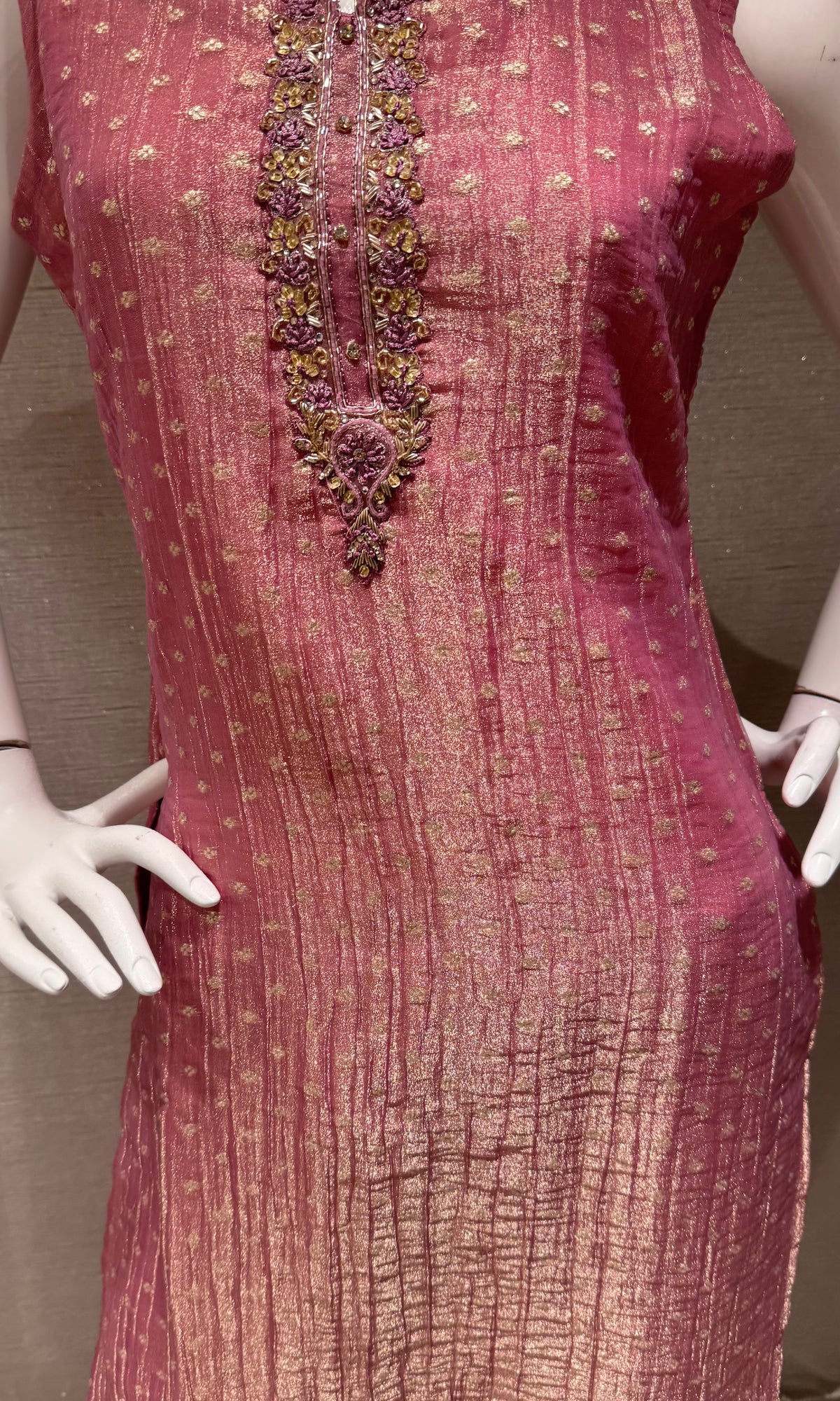 Light pink Shimmer Golden ethnic kurta set
