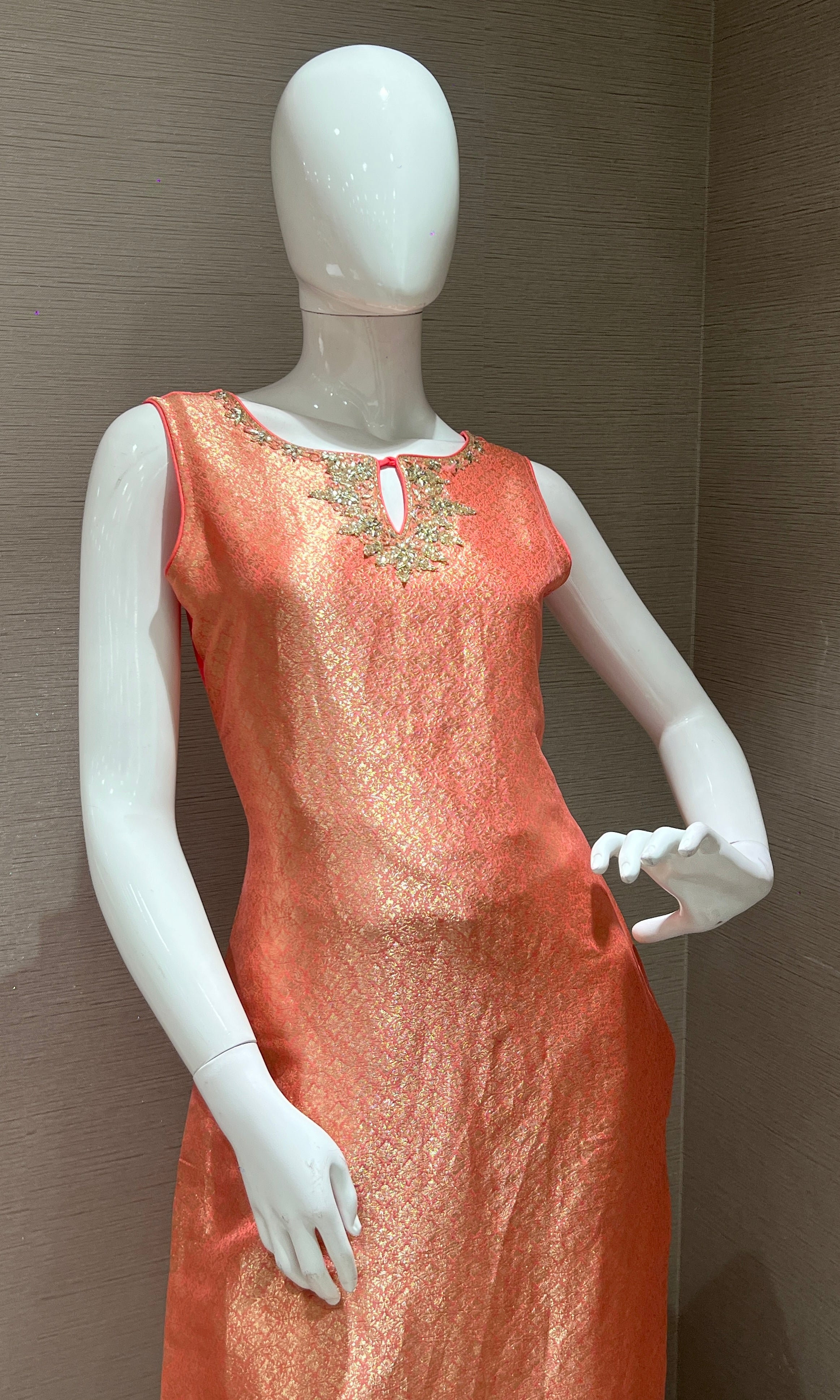 Peach Gold Embellished Kurta Set