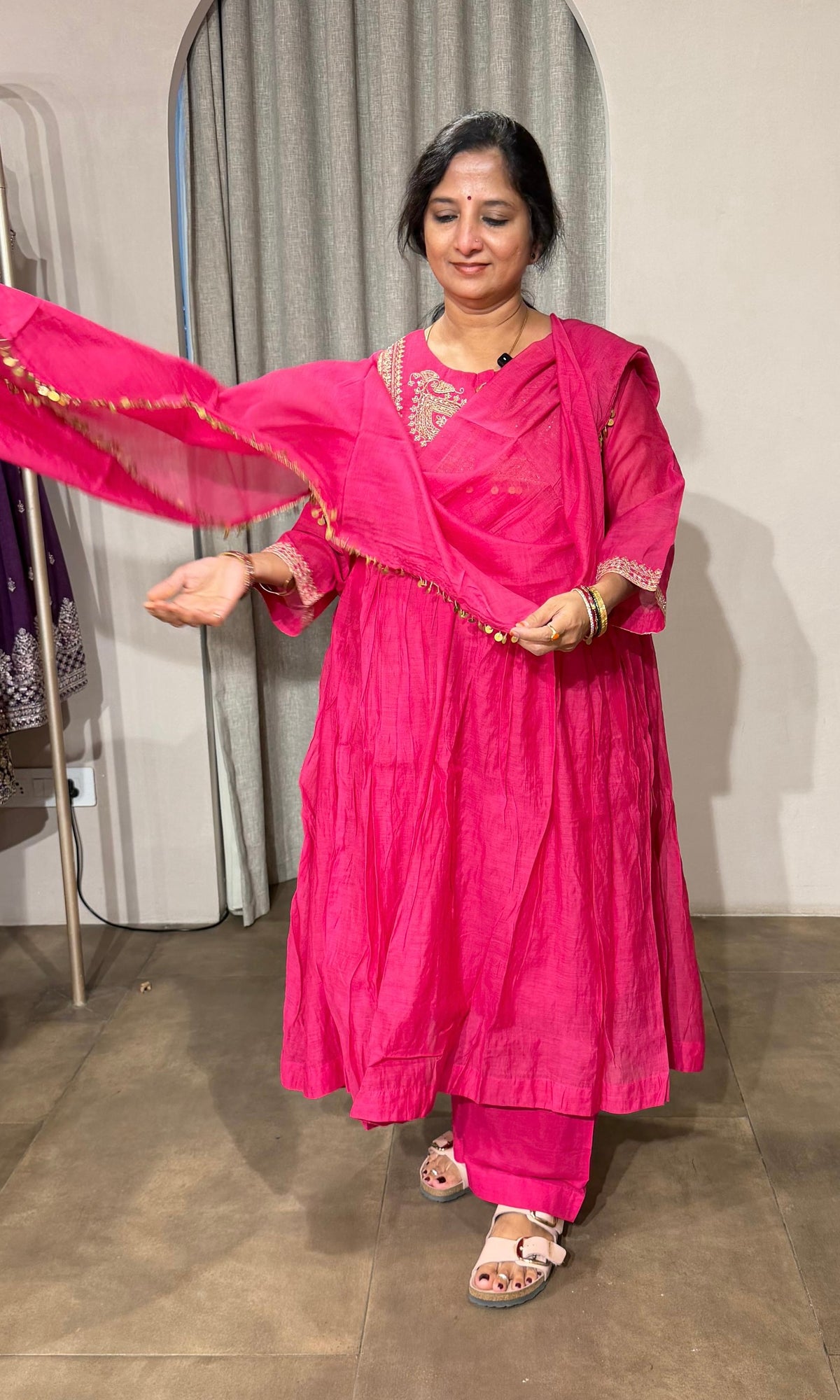PINK COTTON ETHNIC A LINE KURTA SET WITH DUPATTA