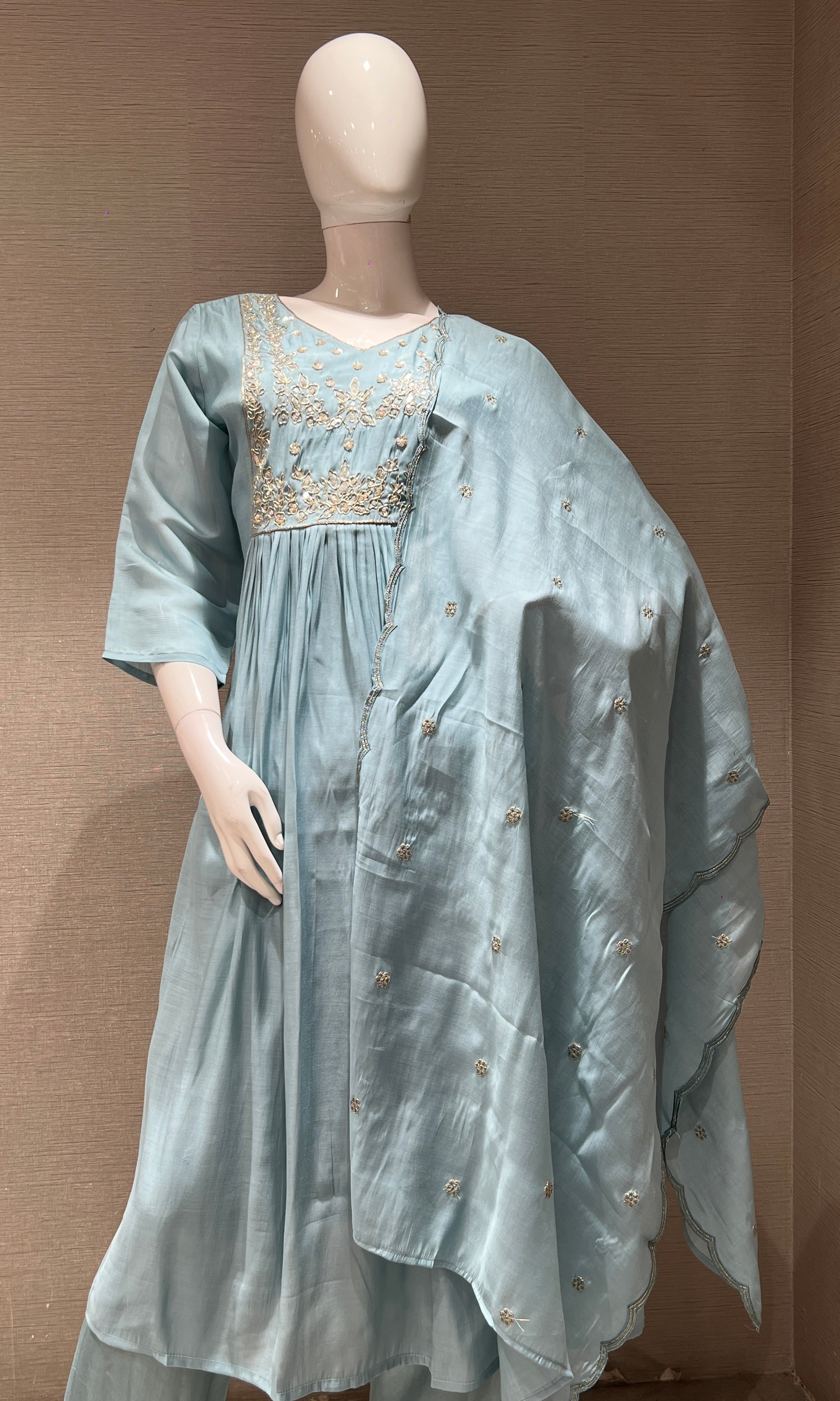 Light blue MUL CHANDERI kurta set