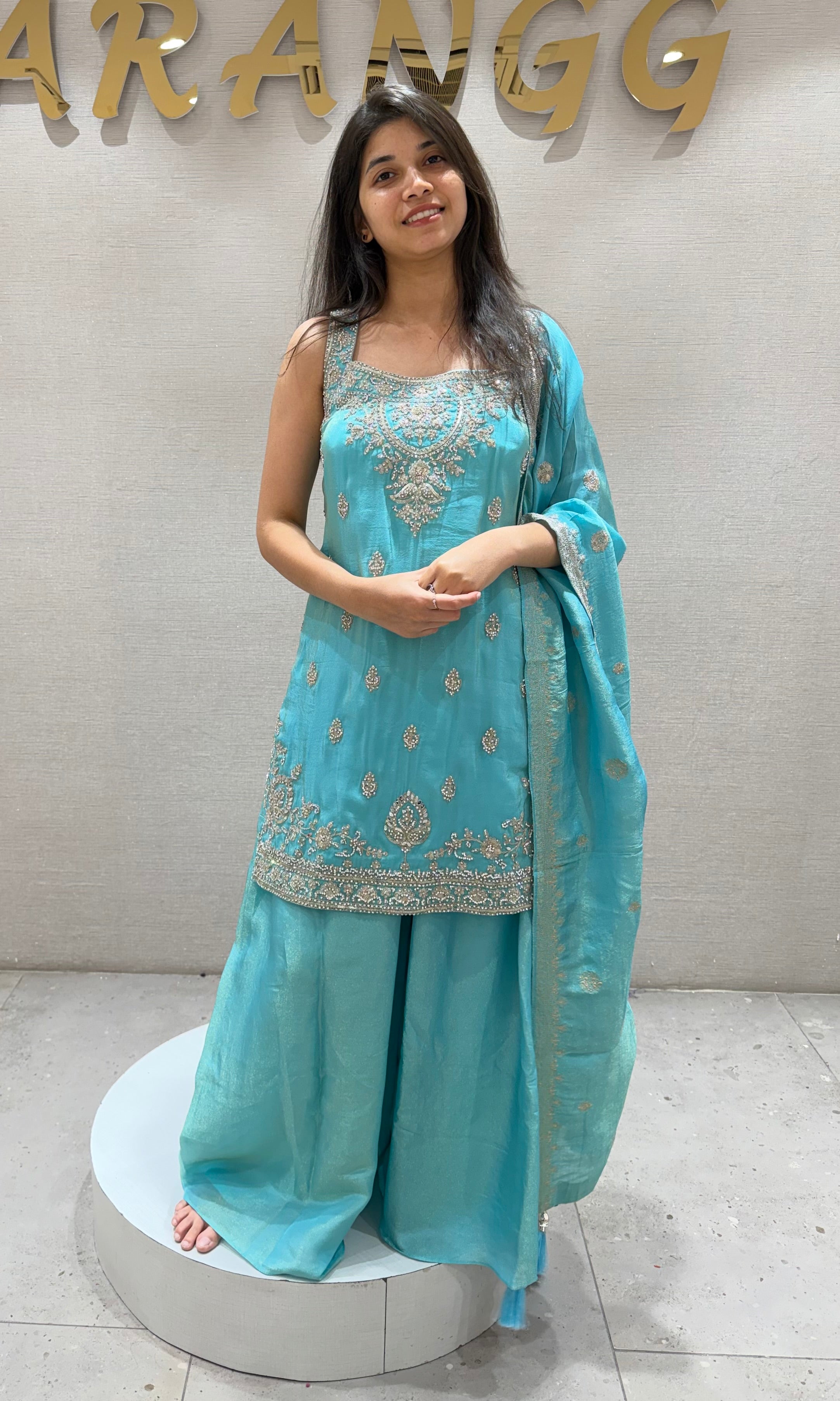 Sea blue EMBROIDERED SHARARA SET