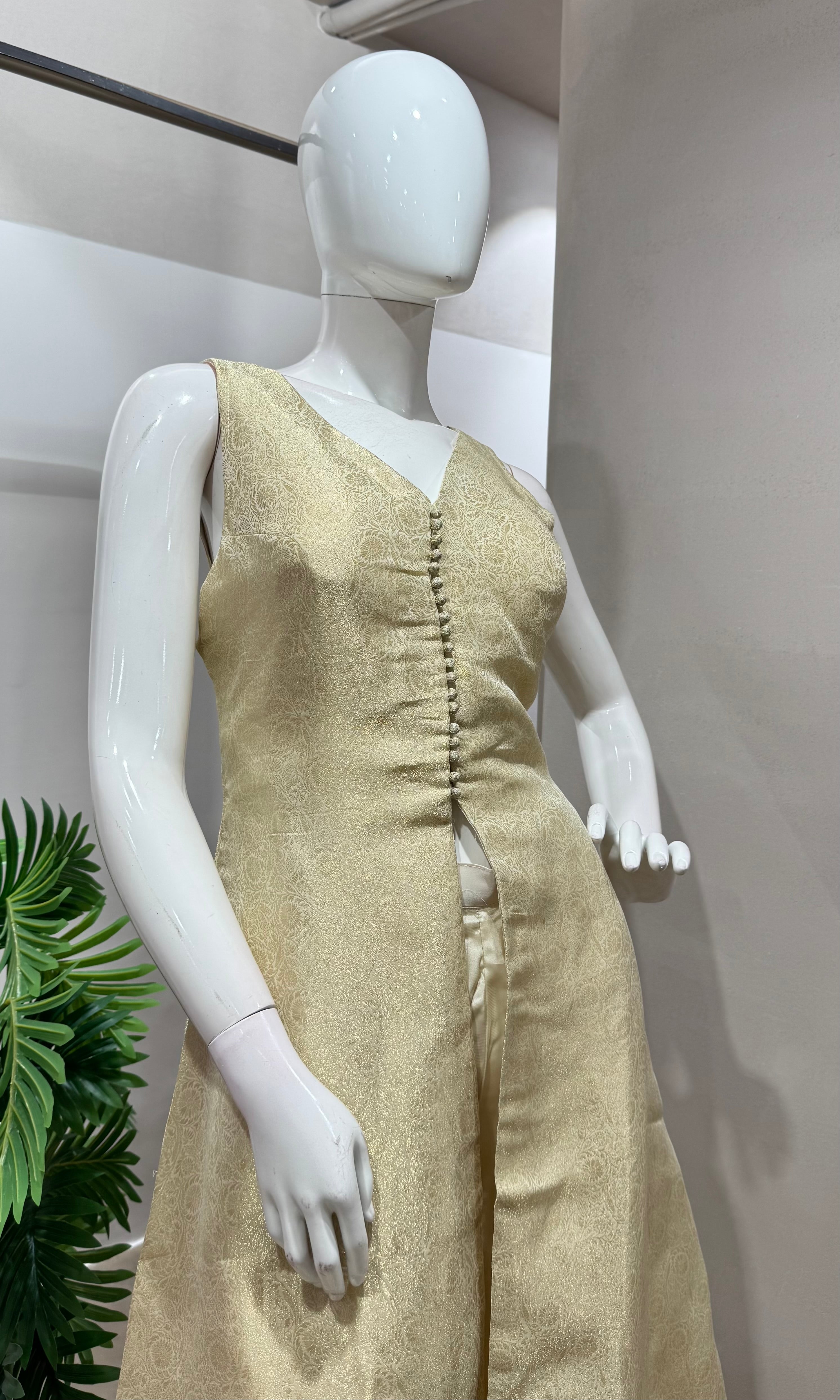 Cream AND GOLD ANARKALI WITH PALAZZO PANTS