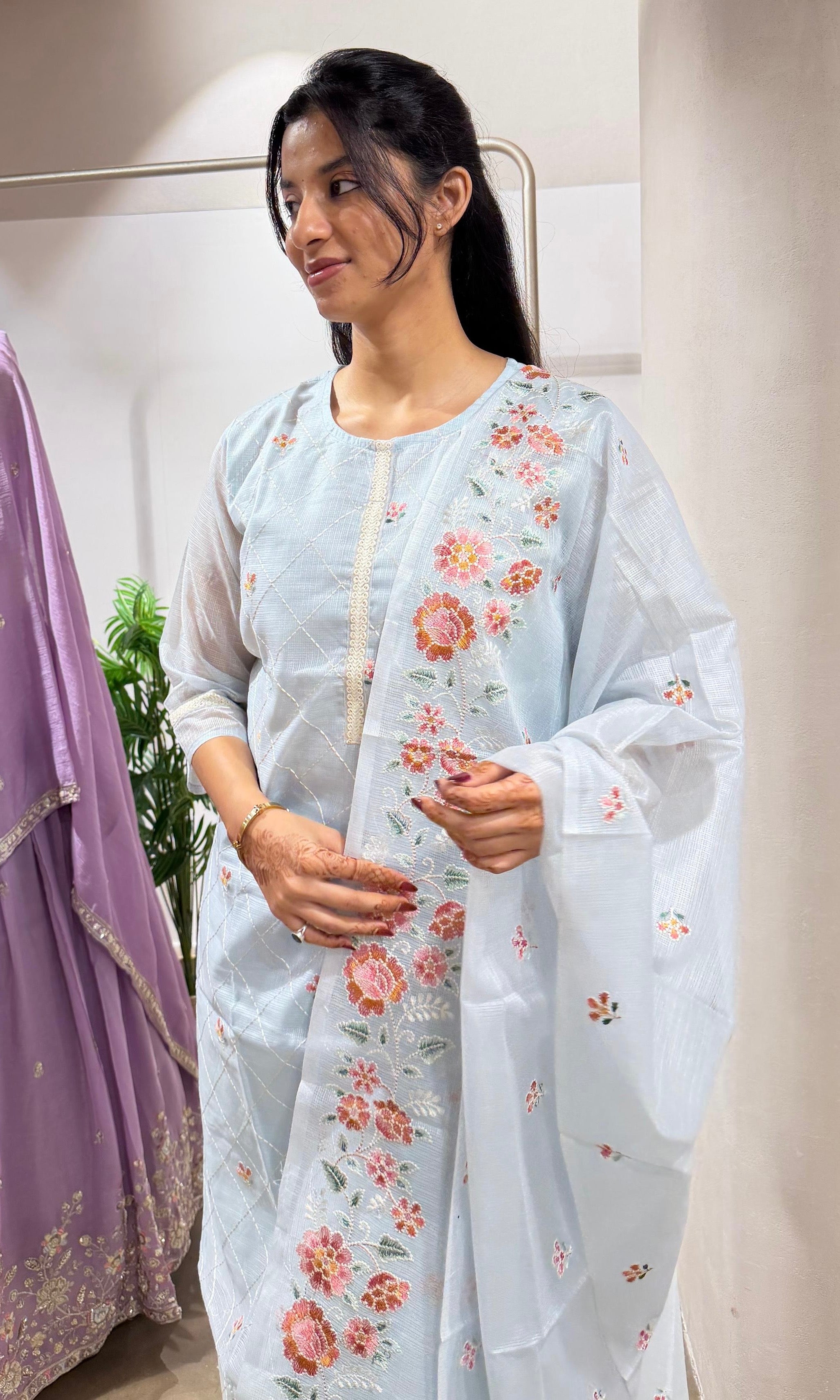 Sea blue FLORAL MOTIF kurta set