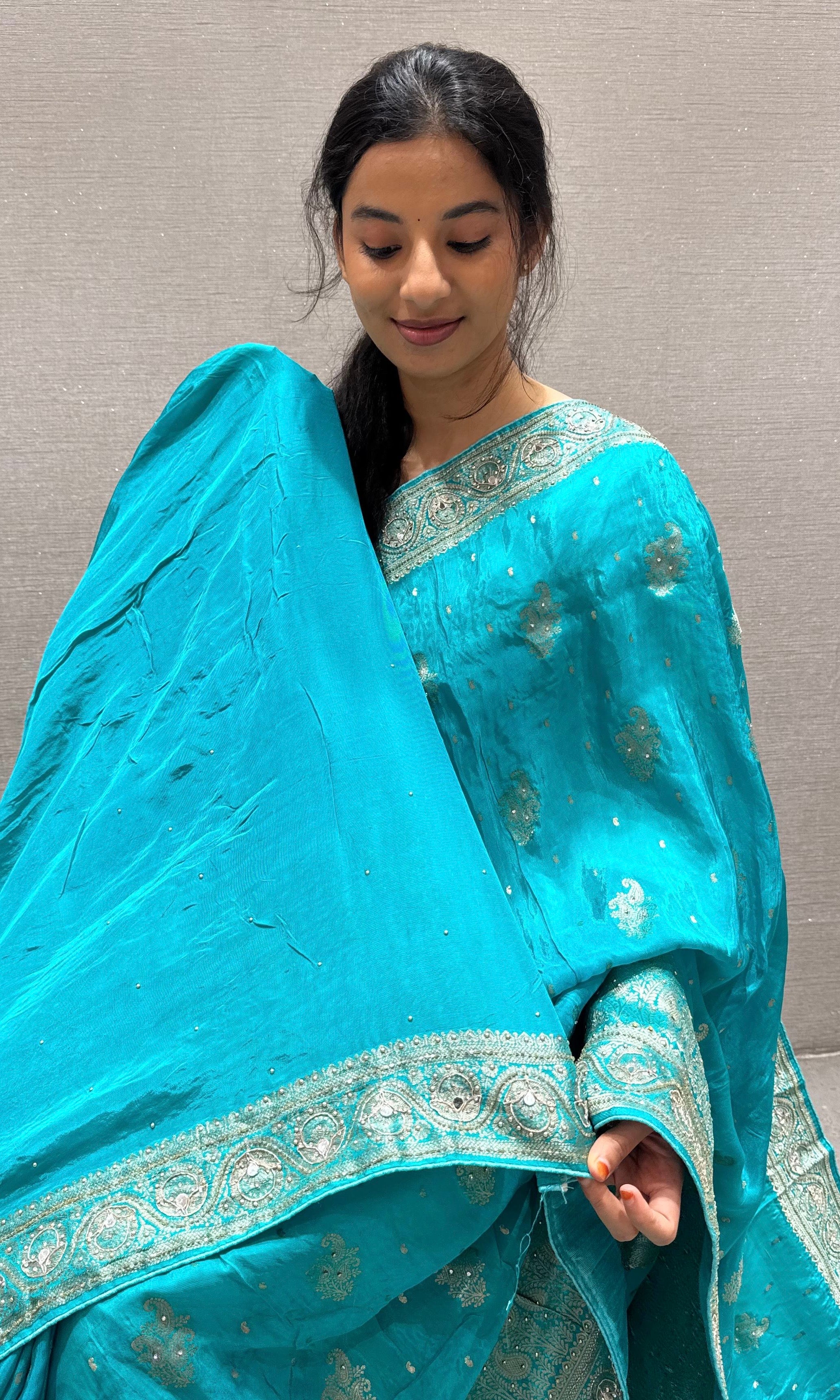 Firozi sea blue Banarasi saree