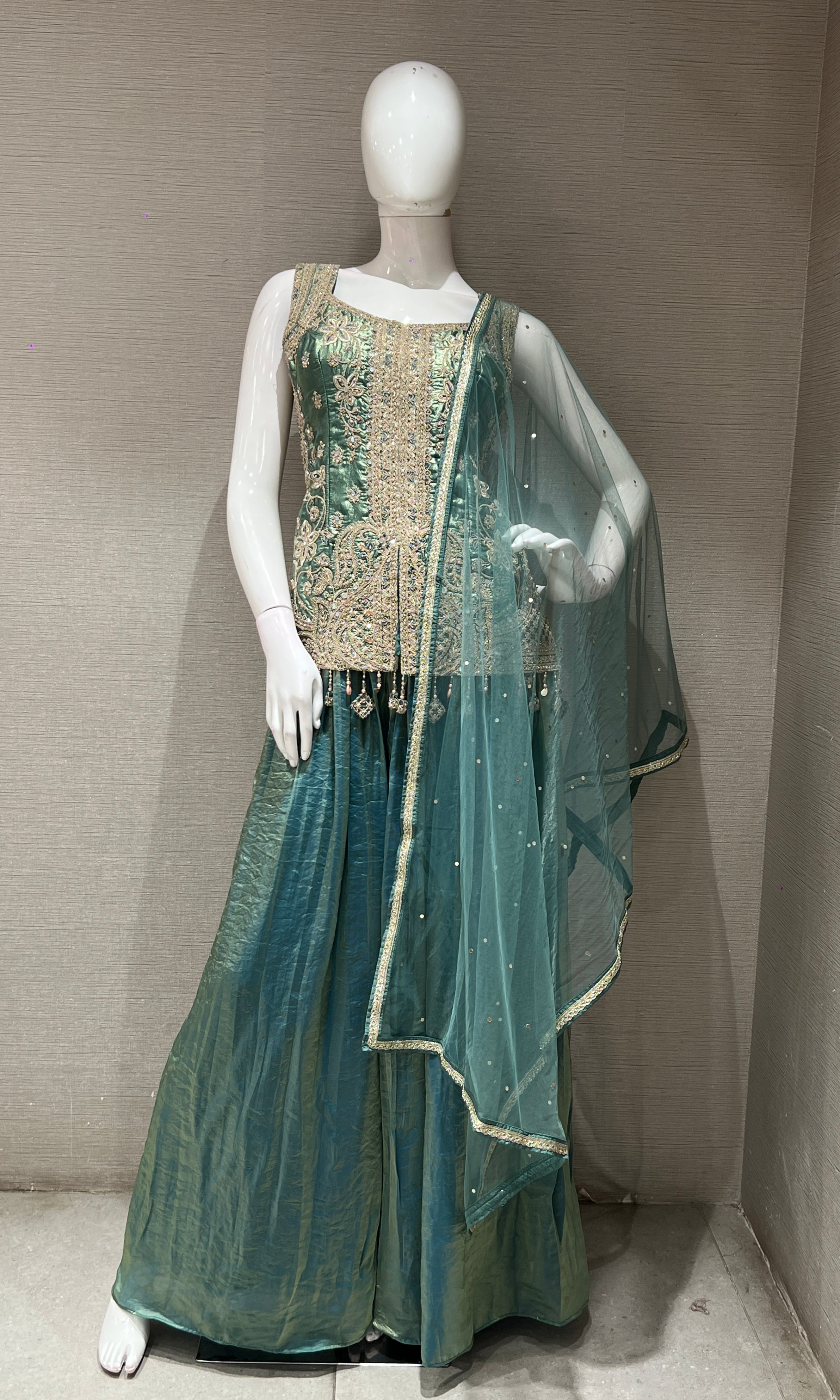 GREEN EMBROIDERED PALAZZO SET
