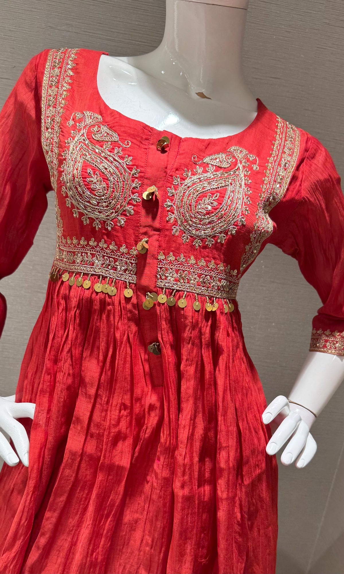 RUST COTTON ETHNIC A LINE KURTA SET WITH DUPATTA