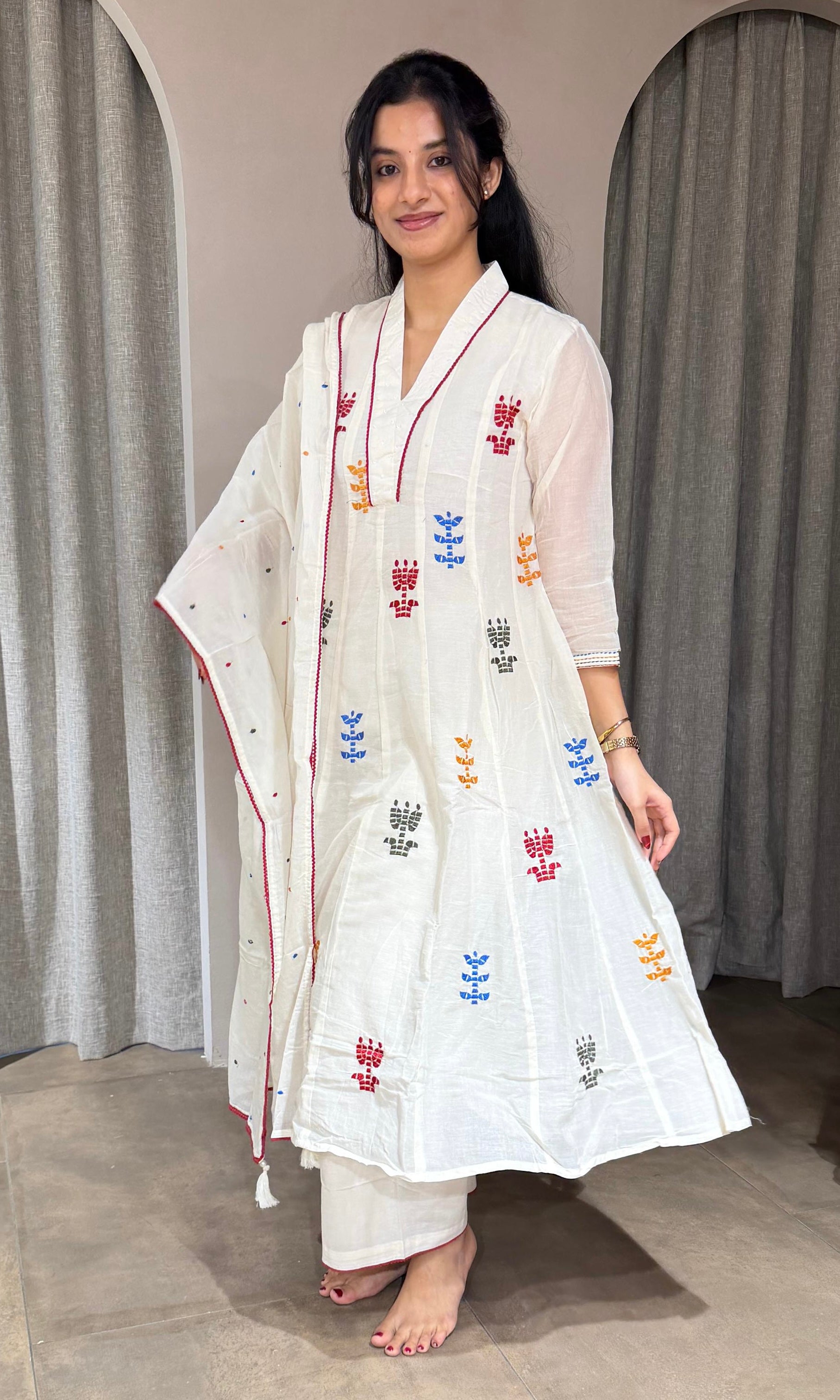 CREAM KURTA SET WITH PALAZZO PANTS