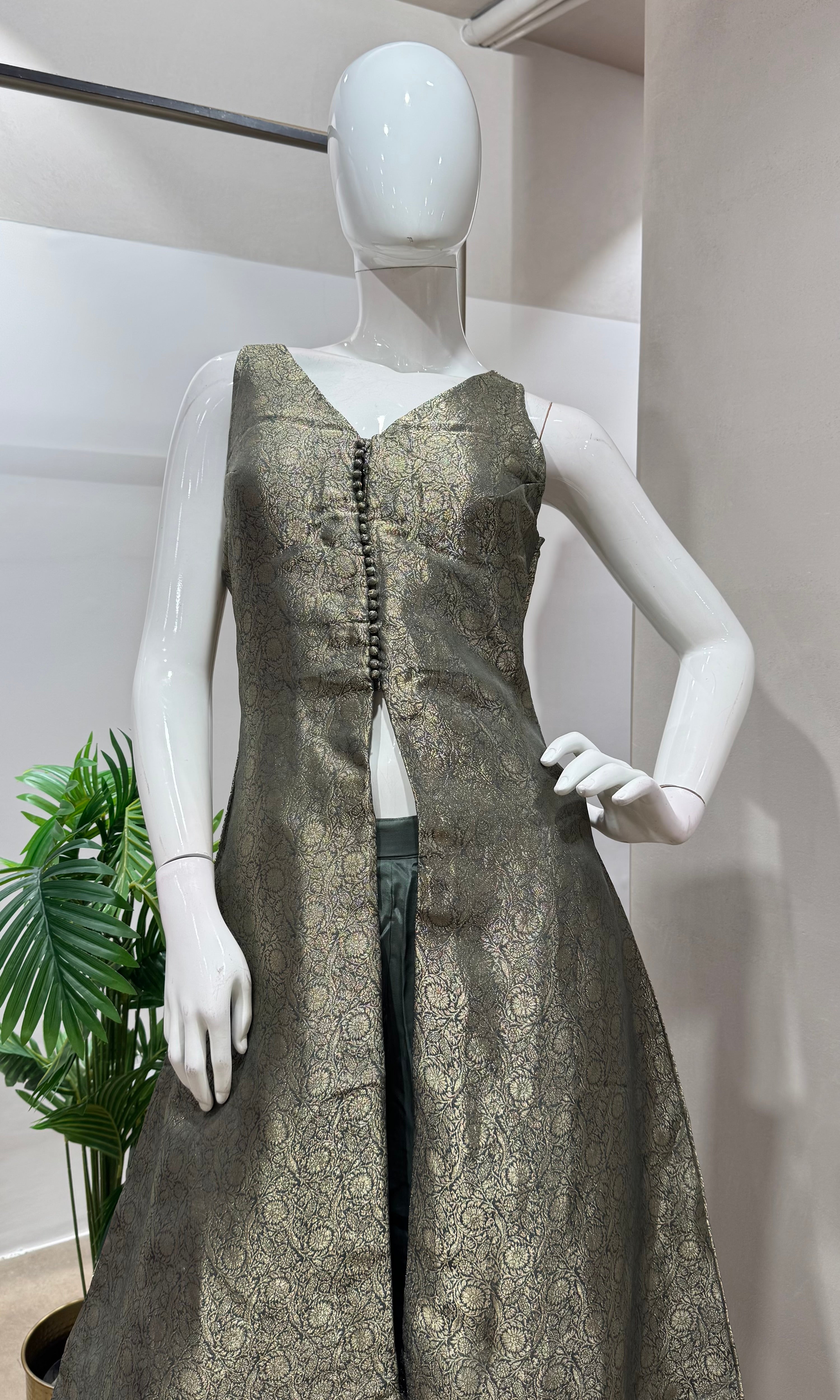 Green golden anarkali with palazzo pants