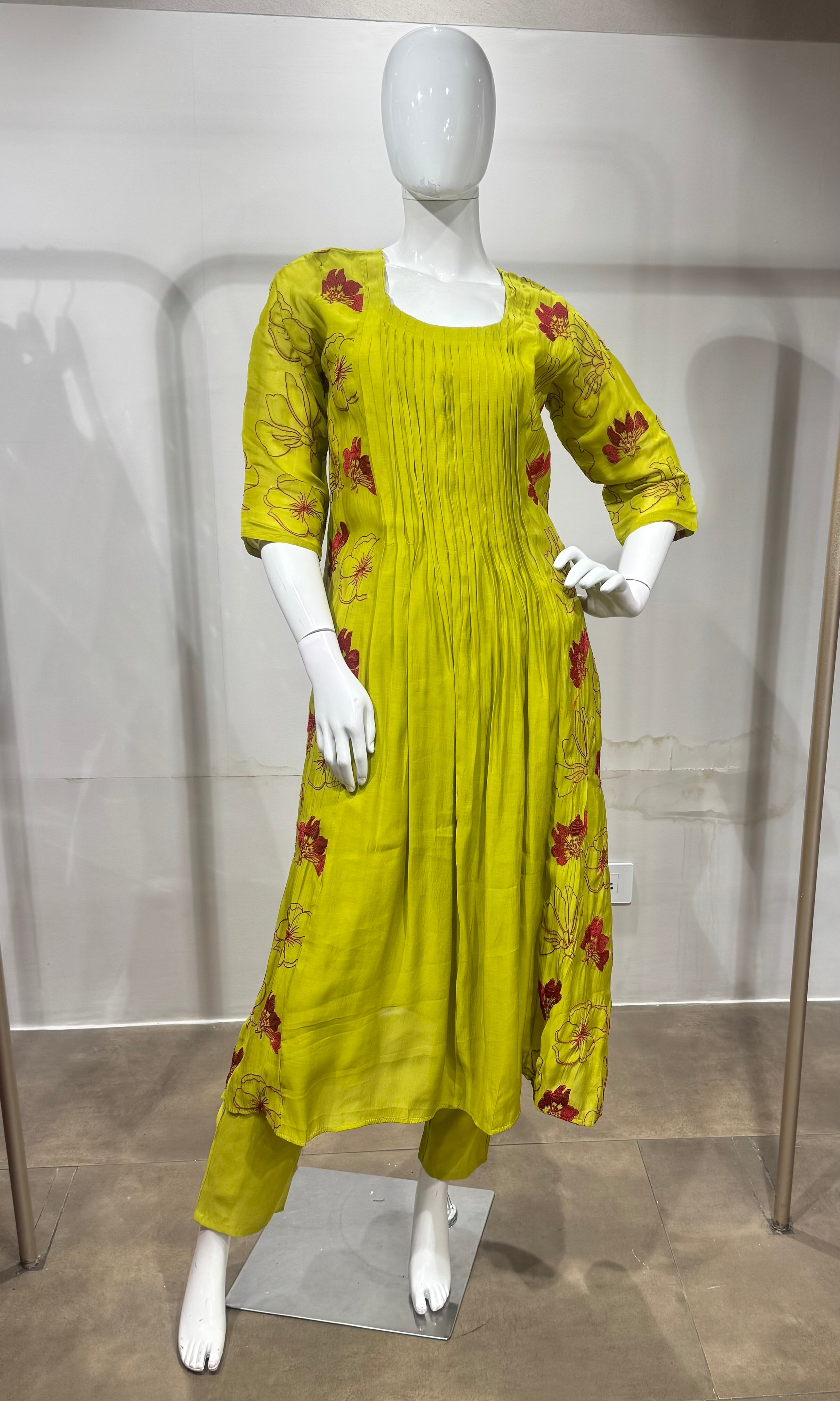 Lime Green Embroidered Kurta Suit Set