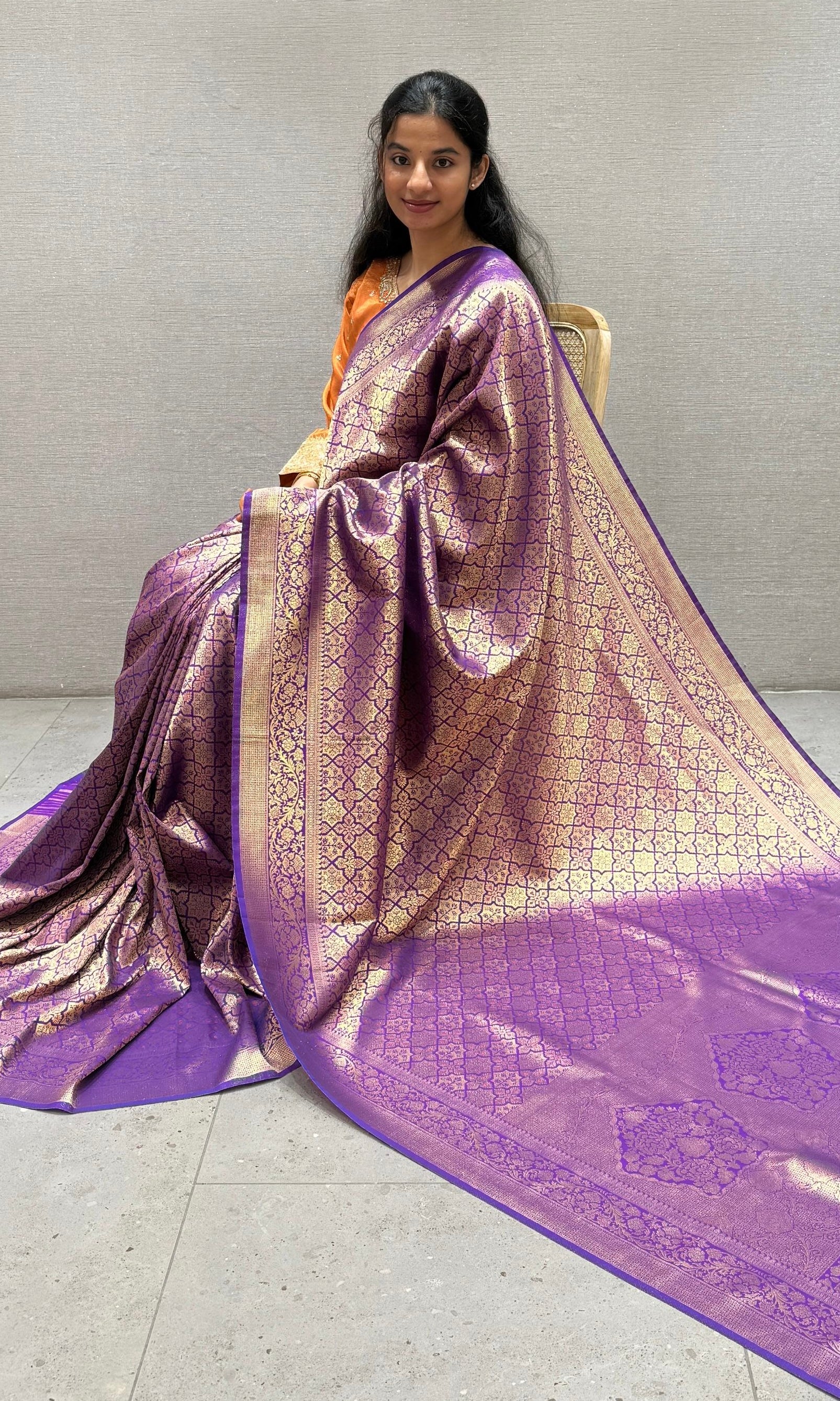 Purple saree with ready blouse