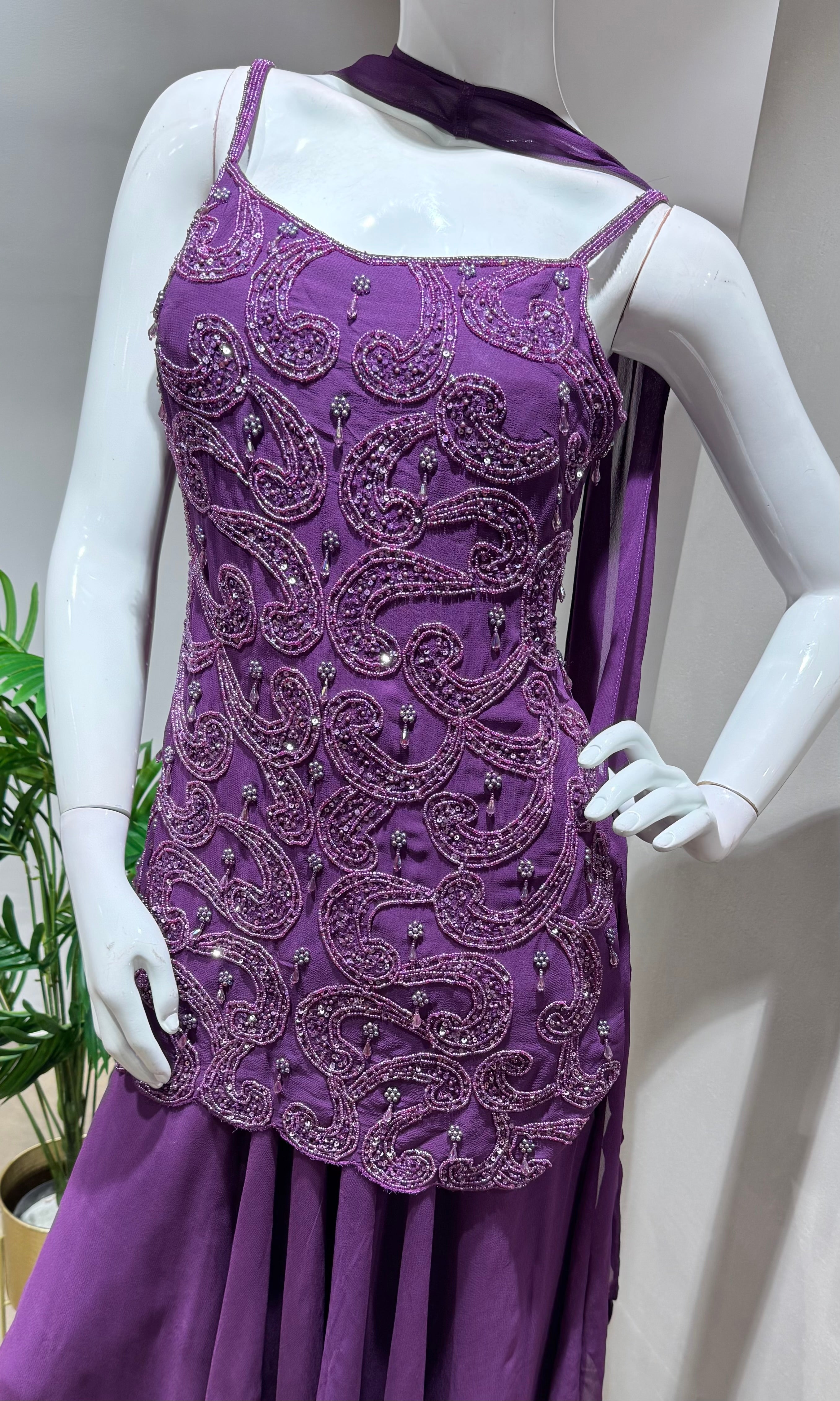 Purple SHARARA Set with floral Embroidery