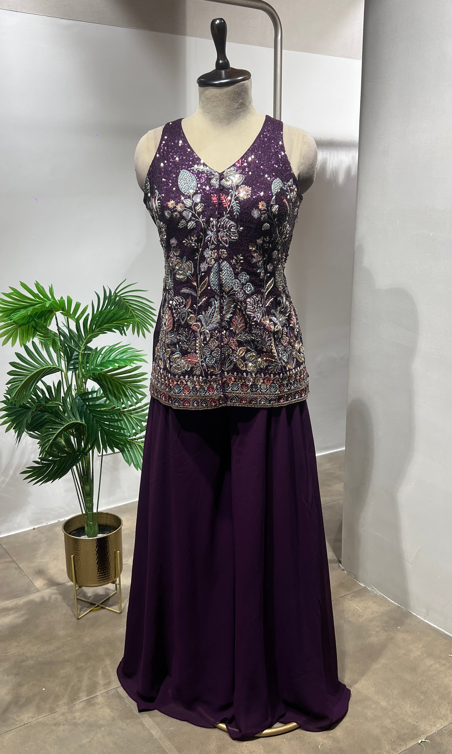 Purple Floral Georgette Sharara Suit
