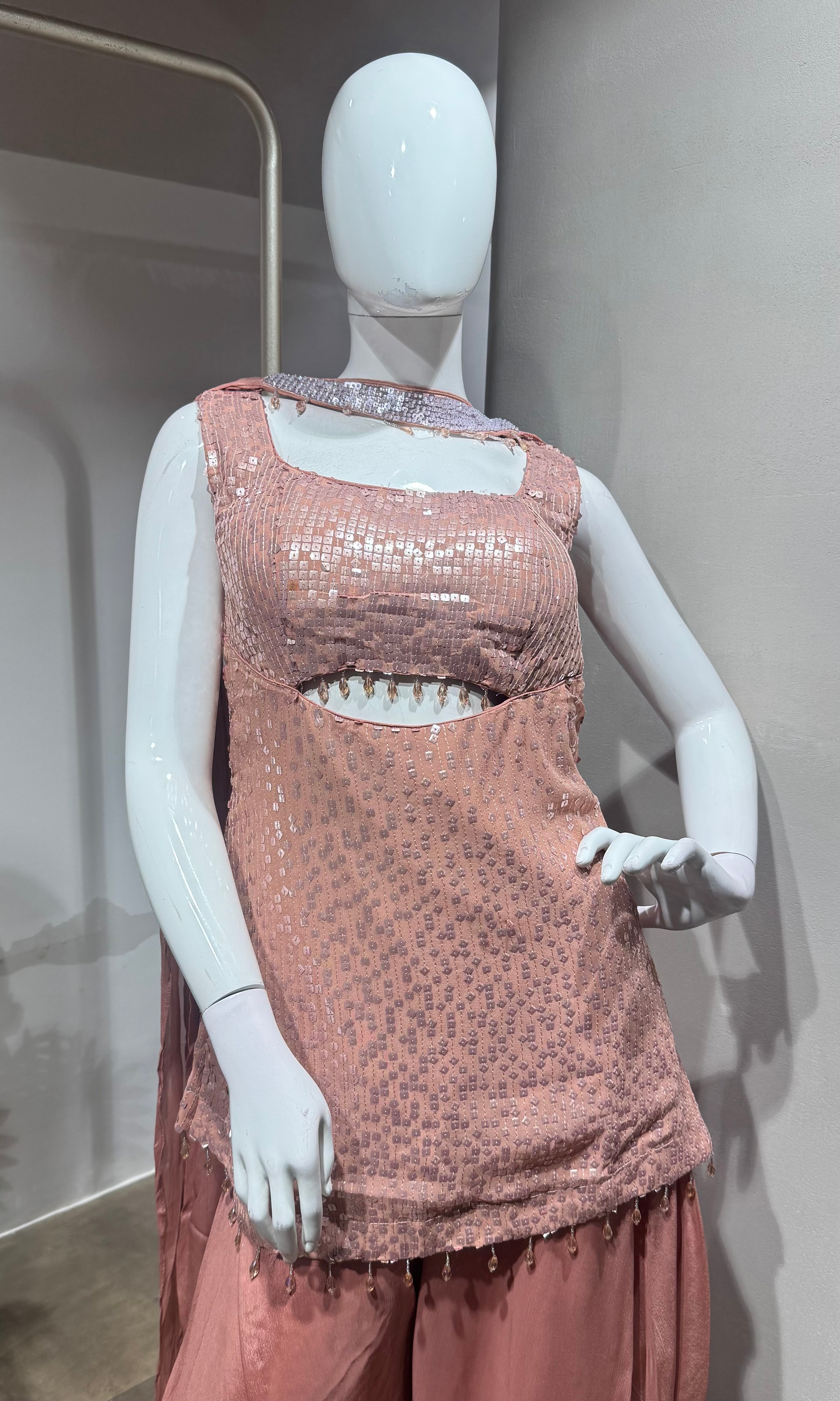 ONION PINK GEORGETTE SHARARA SET