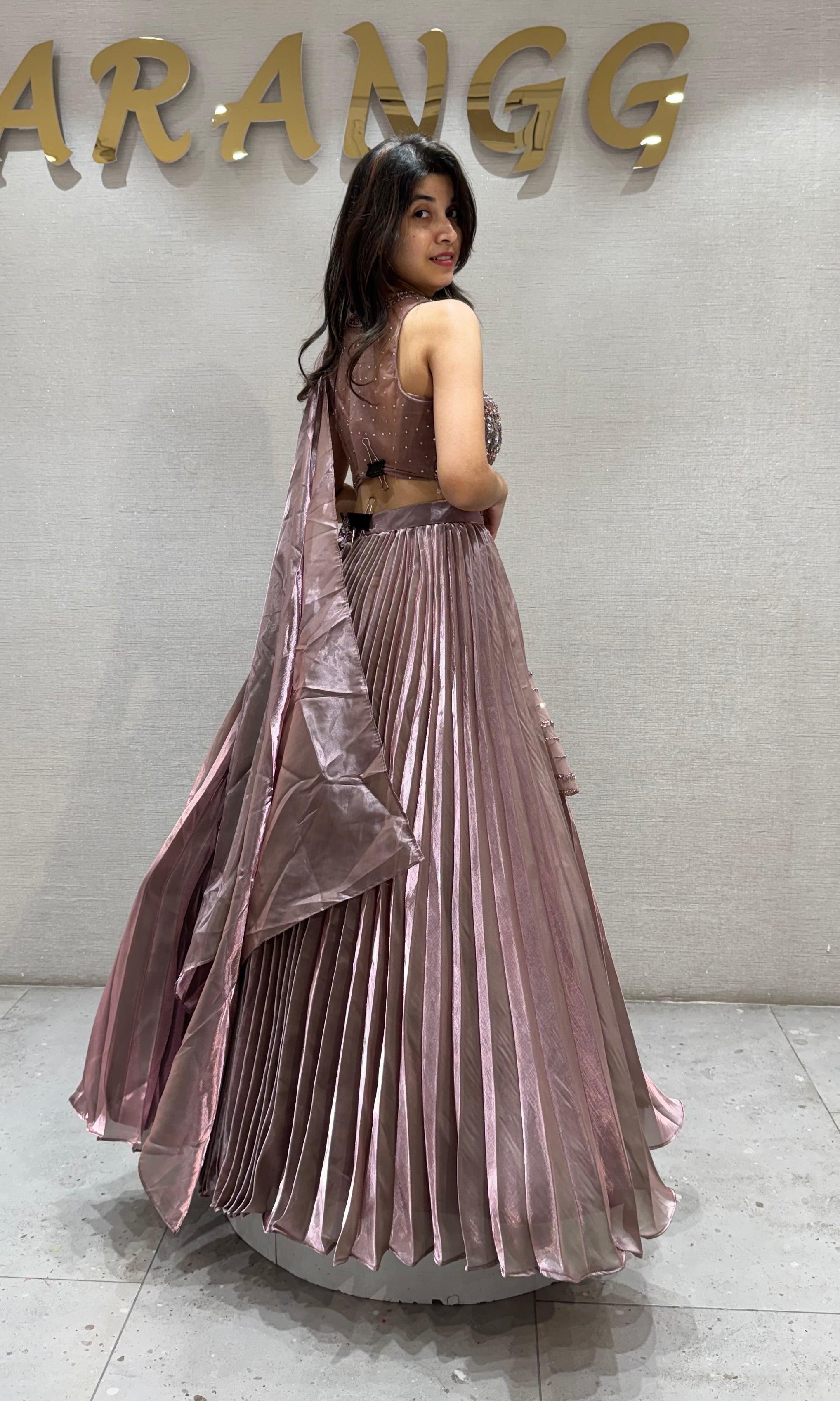Onion Pink Organza Crop Top Lehenga set