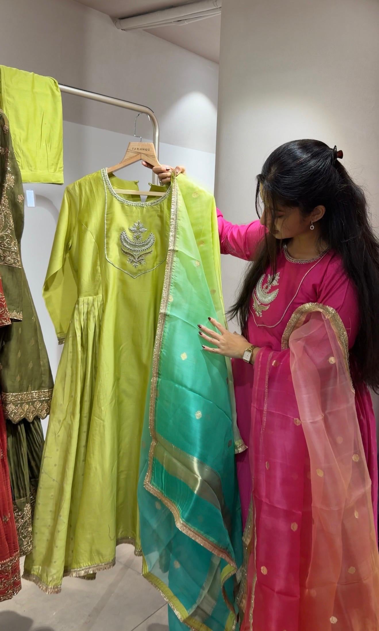 Green EMBROIDERED ANARAKALI SET