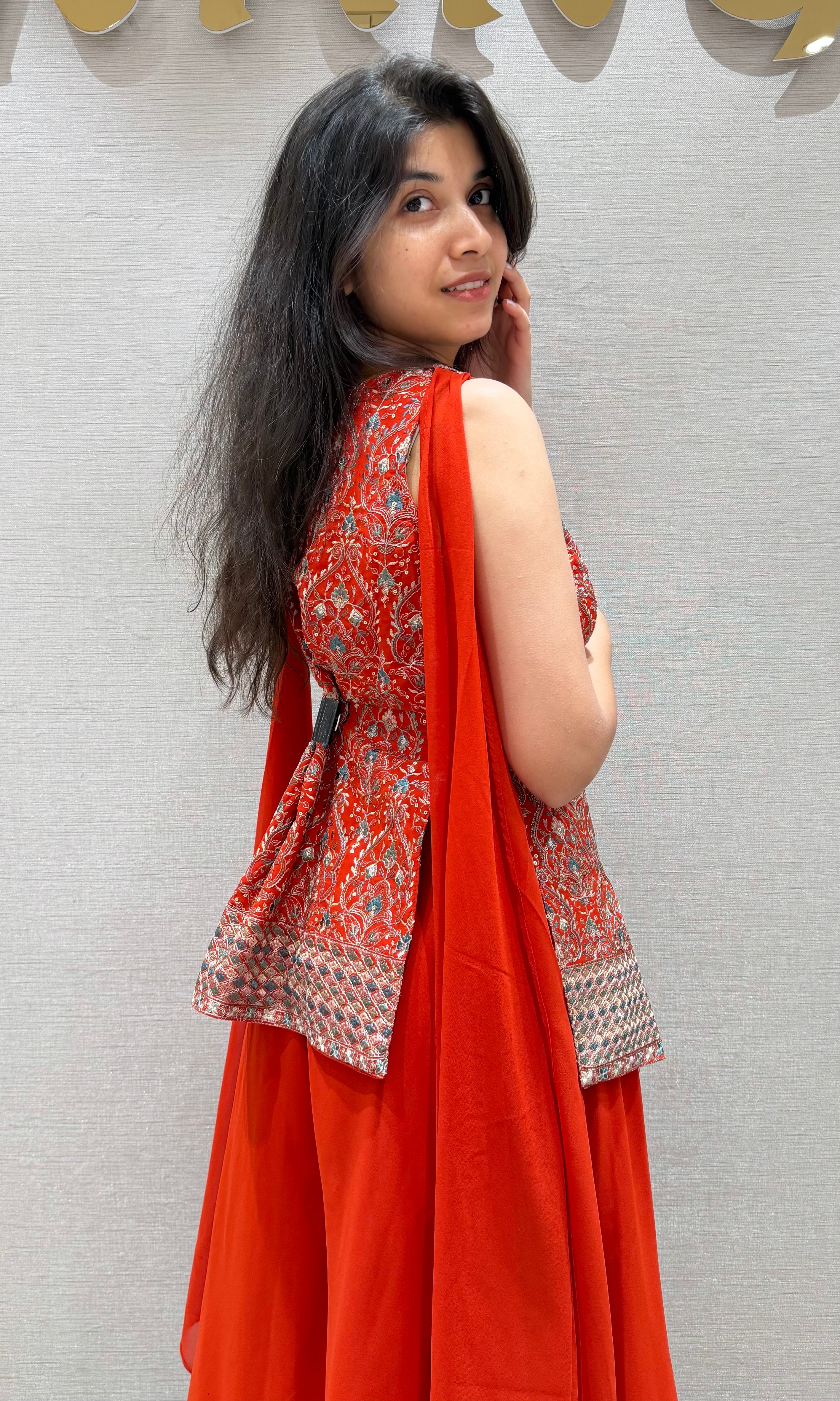 Rust EMBROIDERED PEPLUM PALAZZO SET