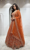 Orange Sequin Embroidered Bridal Lehenga Set