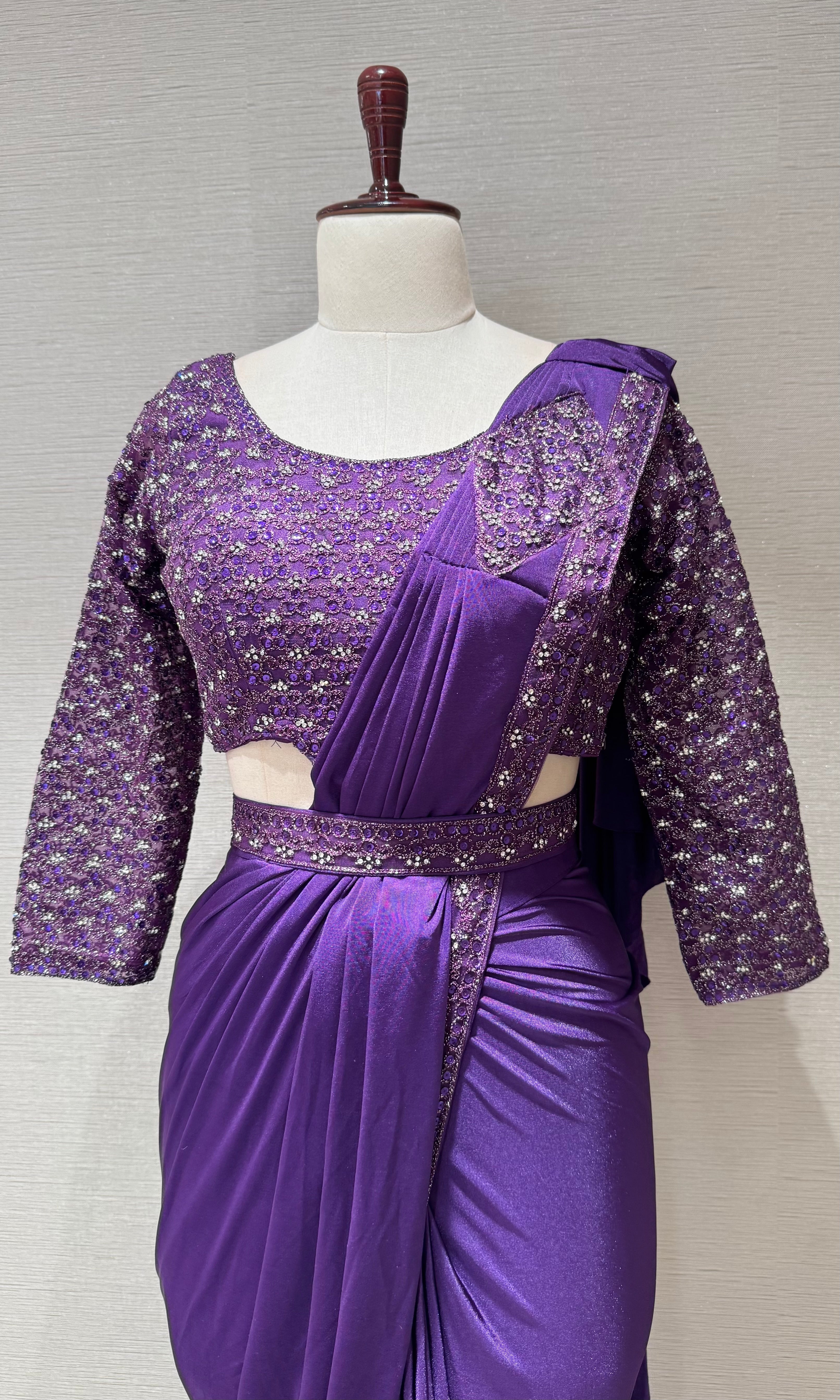 Violet Drape Saree with embellished blouse & belt