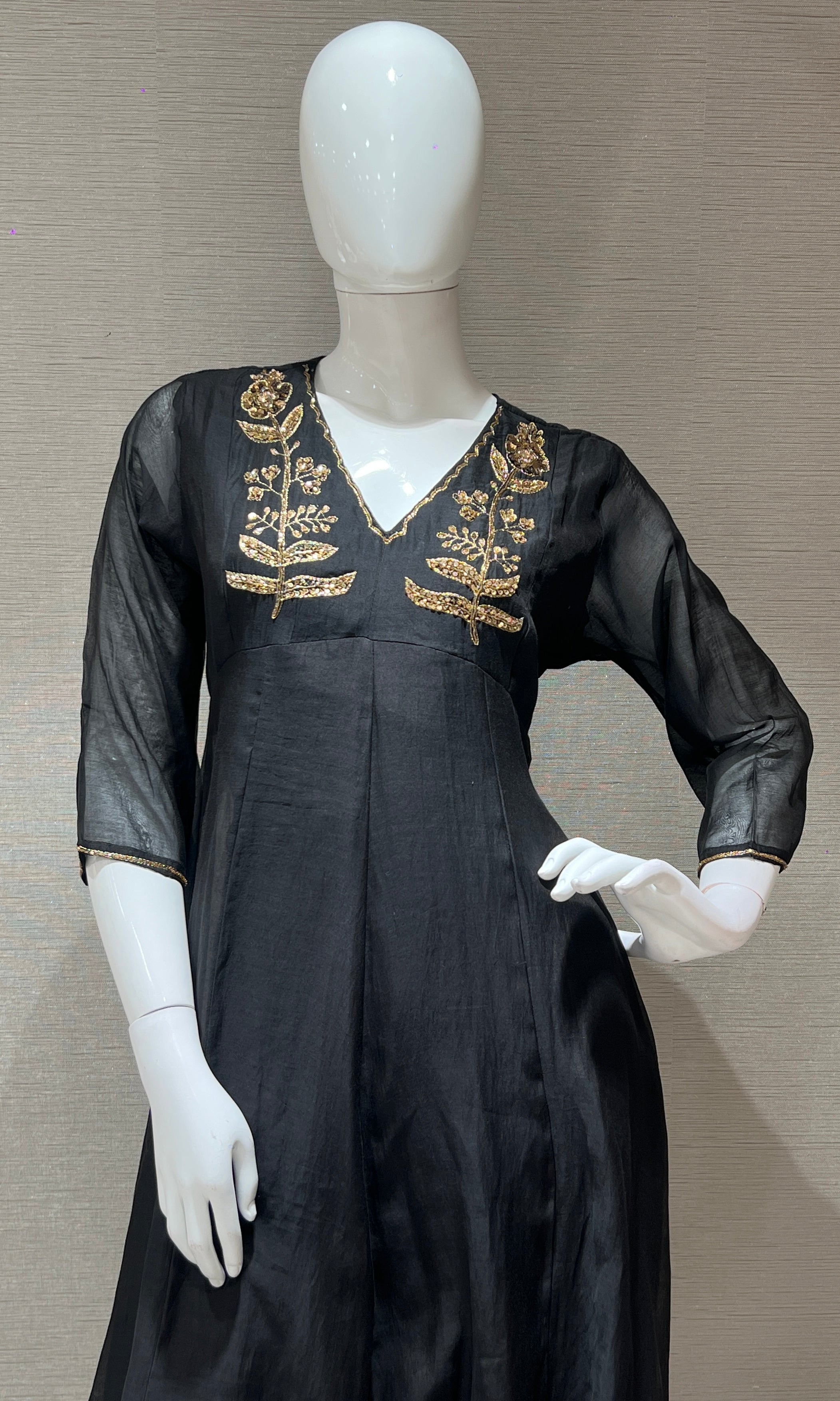 Black and Gold Embroidered Kurta Set